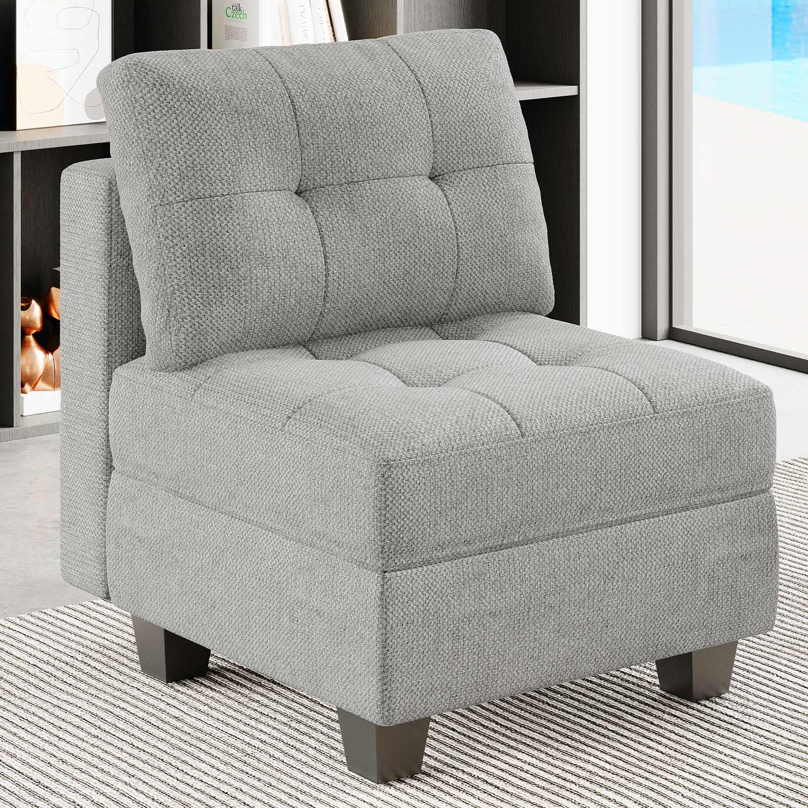 Belffin Middle Module Seat for Modular Sofa Sectional Couch with Storage Accent Armless Sofa Chair Modern Fabric Light Grey