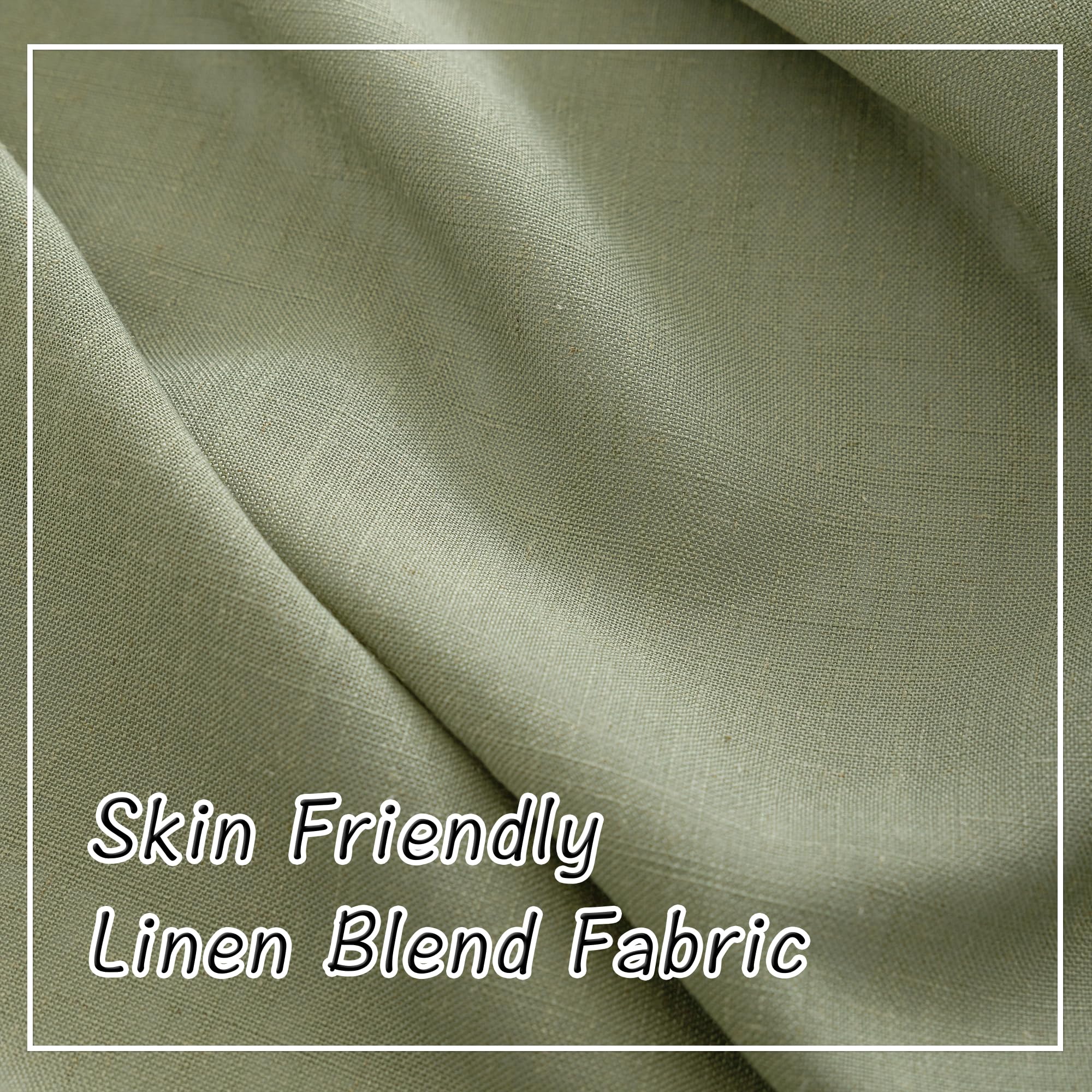 Donren Sage Green Linen Back Tab Curtains 72 Inches Long 2 Panels Set For Guest Room - Modern Country Rod Pocket Semi Sheer Privacy Drapes Hooks Belt Pleated Light Filtering Playroom Curtains