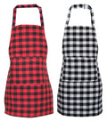 Glun Waterproof Unisex Kitchen Checkered Design Apron With 2 Roomy Size Front Centre Pocket And Adjustable Neck Strap (Pack Of 2
