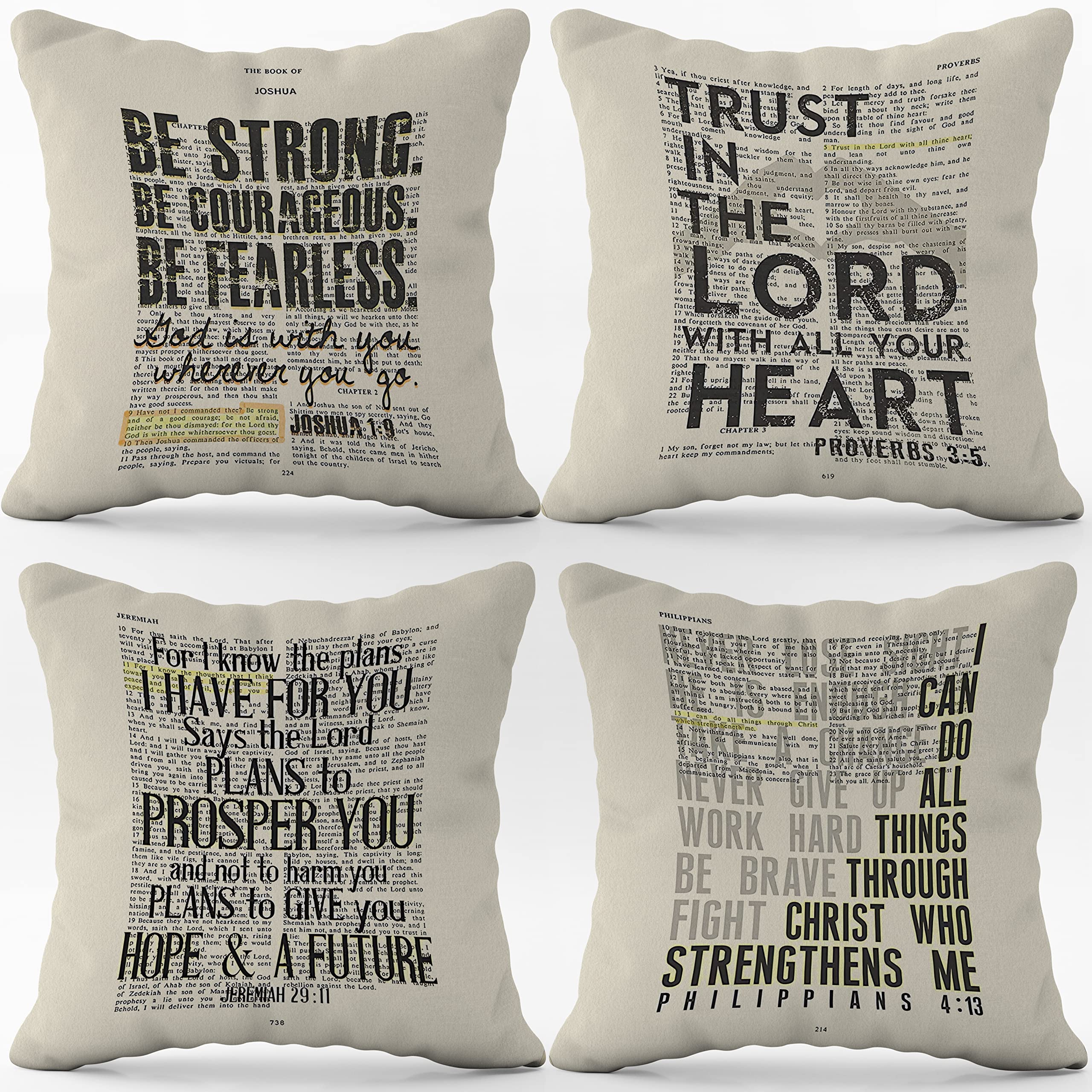 (Rb) Inspiring Scripture Art Vintage Throw Pillow Case, 18 X 18 Inch Set Of 4,Christian Decor, Christian Gift, Church Gifts, Ins