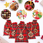 Christmas 24 Days Advent Calendar Xmas Countdown Wooden Numbers With 24 Pieces Buffalo Check Drawstring Christmas Bags For Party