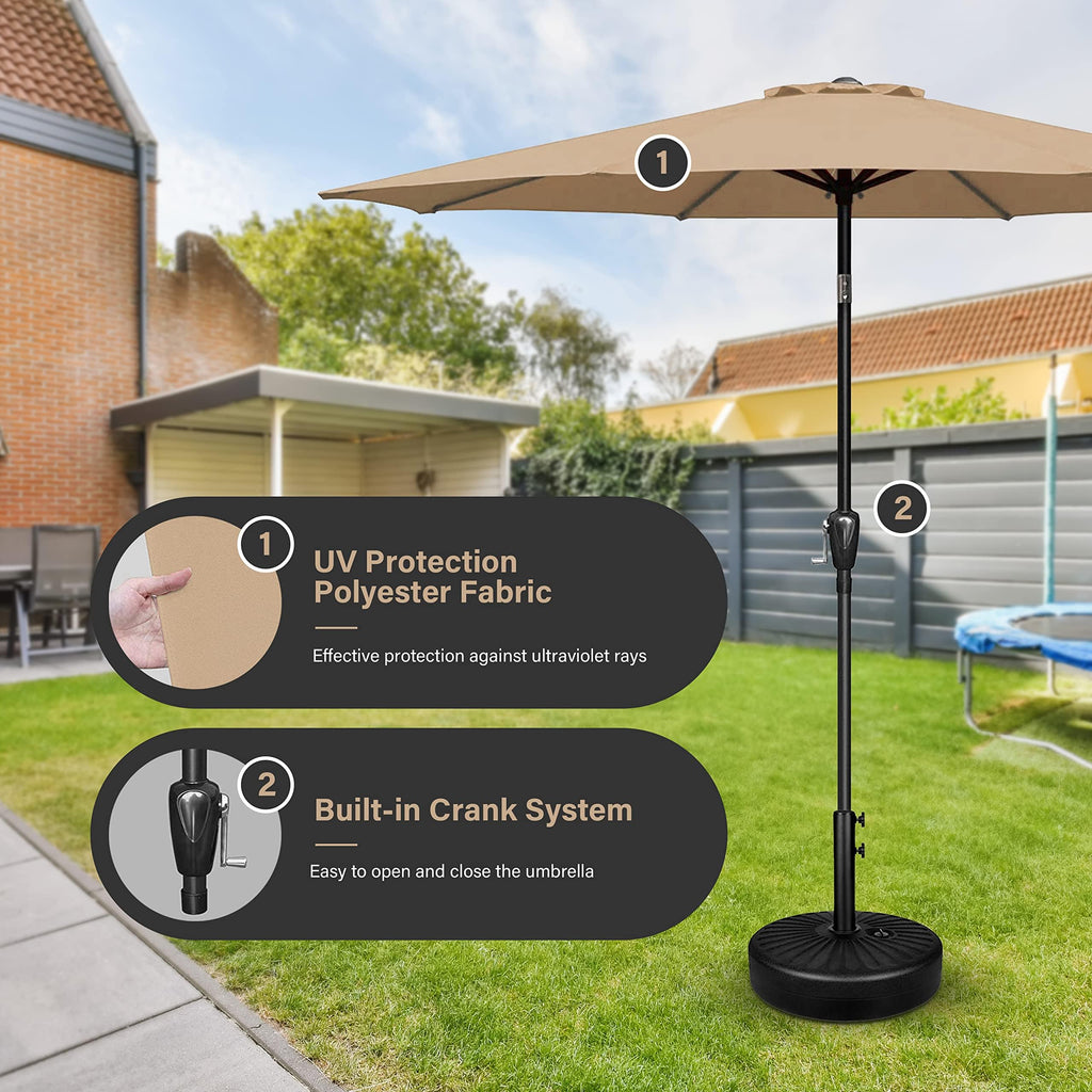 Simple Deluxe 9Ft Outdoor Patio Umbrella Table Market Umbrella With Push Button Tilt And Crank, 8 Sturdy Ribs, Uv Protection Waterproof For Garden, Lawn, Deck, Backyard, Pool,Tan
