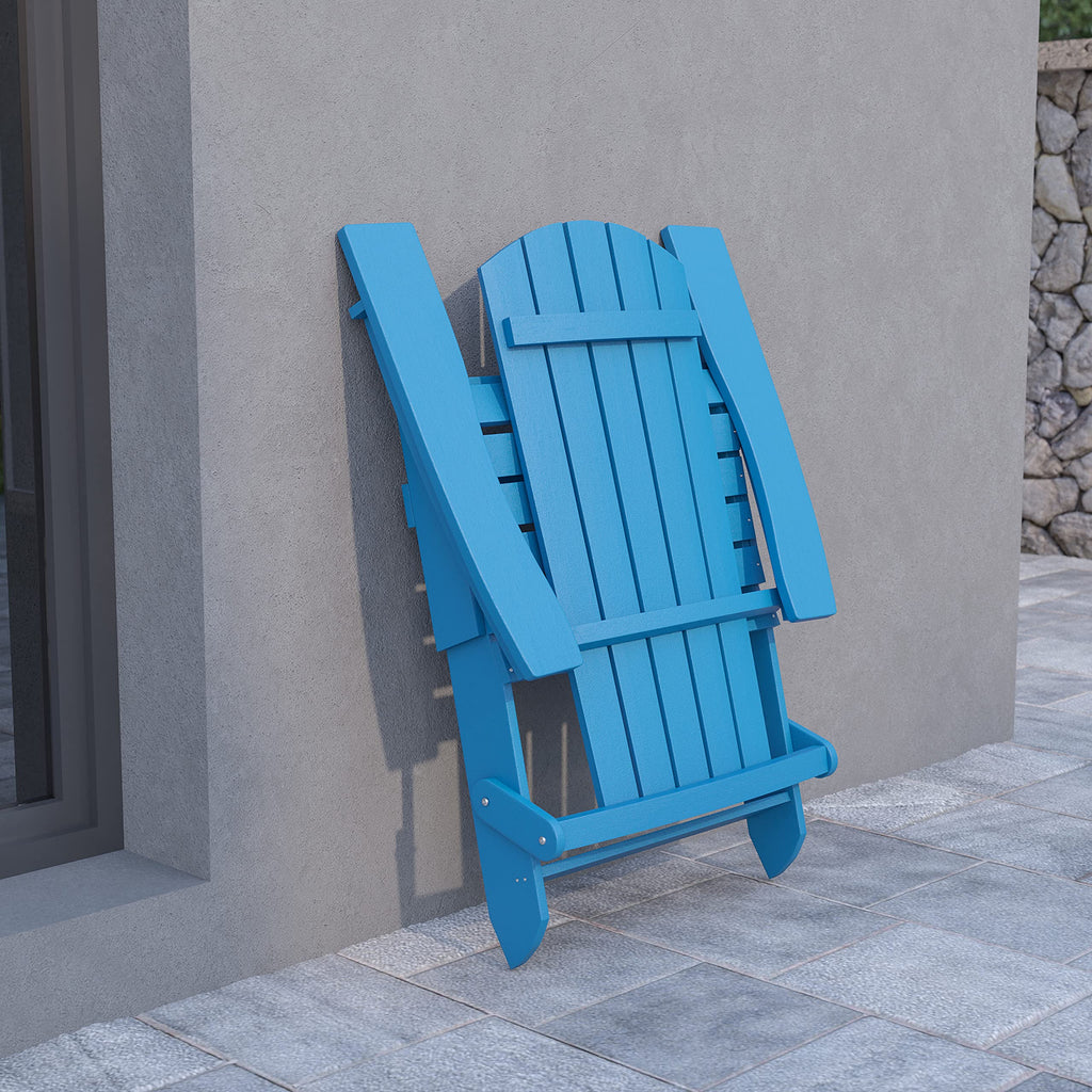 Flash Furniture Charlestown Commercial Folding Adirondack Chair - Blue - Poly Resin - Indoor/Outdoor - Weather Resistant