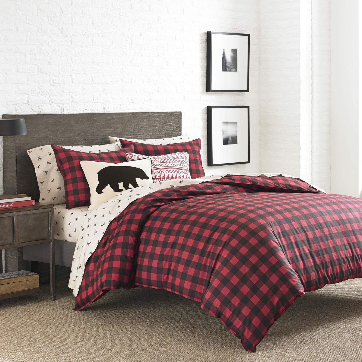 Eddie Bauer - Twin Duvet Cover Set, Cotton Reversible Bedding, Buffalo Plaid Home Decor For All Seasons (Red/Black, Twin)