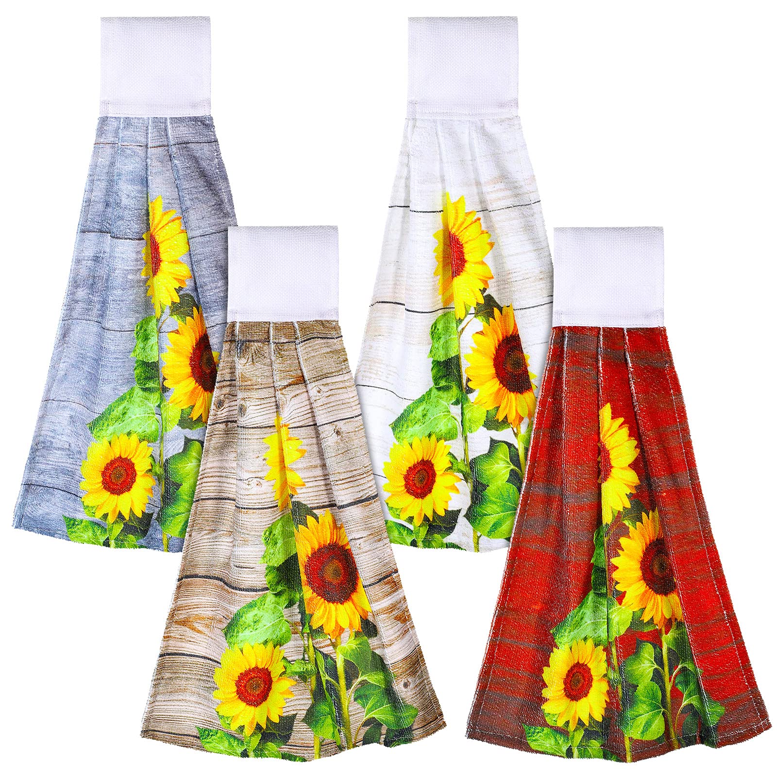 Tatuo 4 Pieces Vintage Sunflowers Hanging Kitchen Towel On Farmhouse Decor Varicolored Wooden Board Soft Hand Towels with Loop f