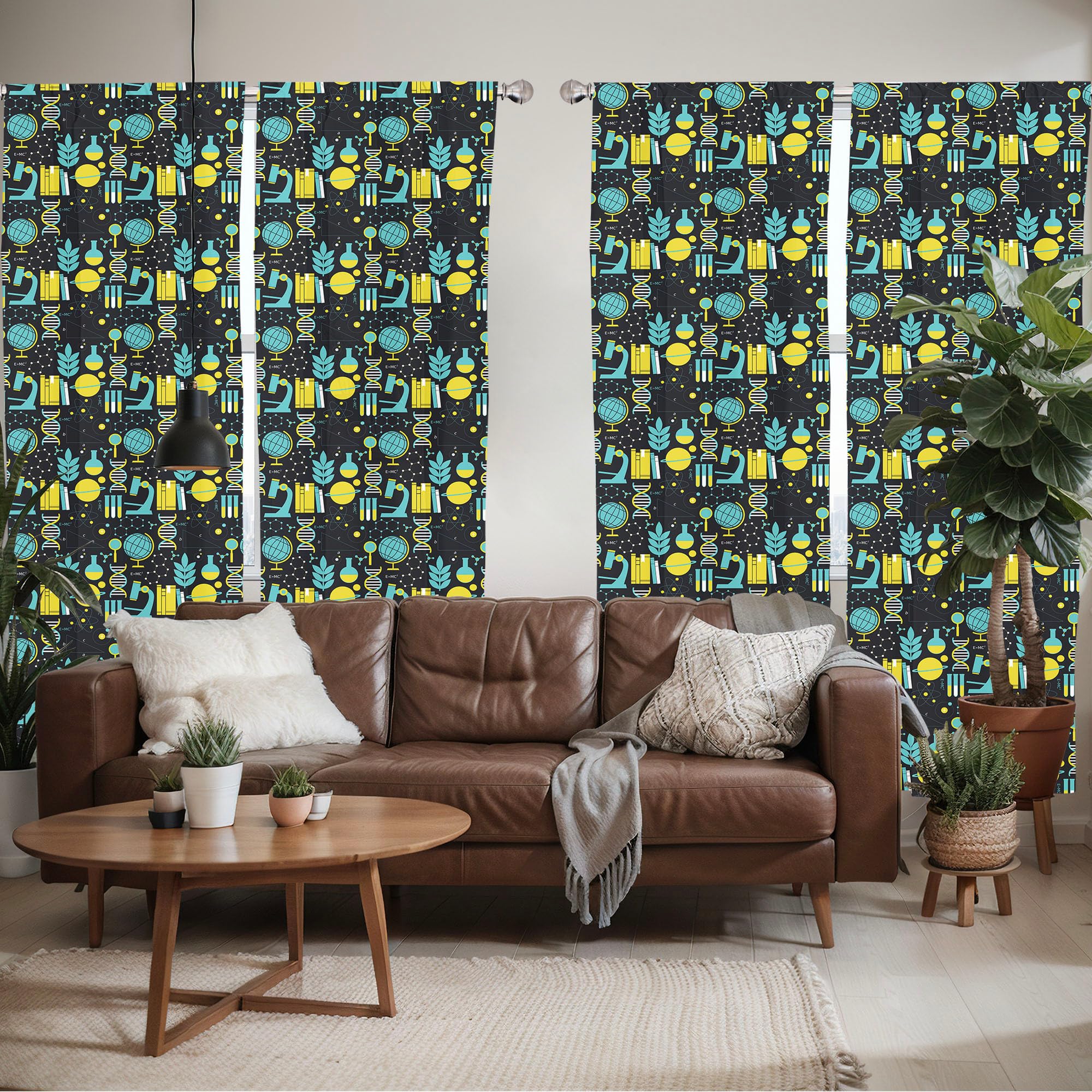 Ambesonne Window Curtains Pack Of 2, Science Themed Biology Chemistry And Physics Protons Neutrons, Lightweight Set With Rod Poc