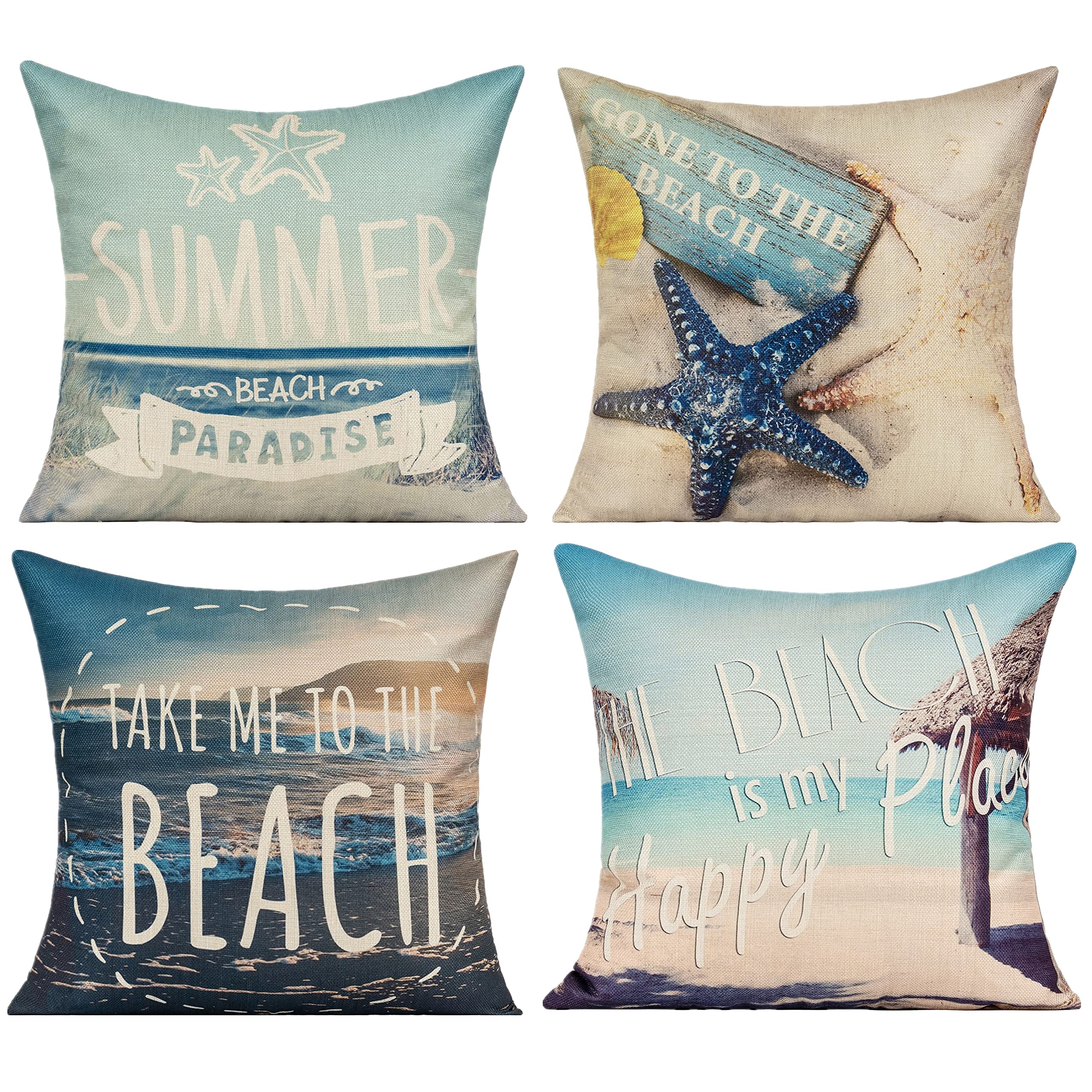 All Smiles Outdoor Decorative Beach Coastal Throw Pillow Covers 18X18 Set 4 Summer Nautical Patio Furniture Sunbrella Ocean Them