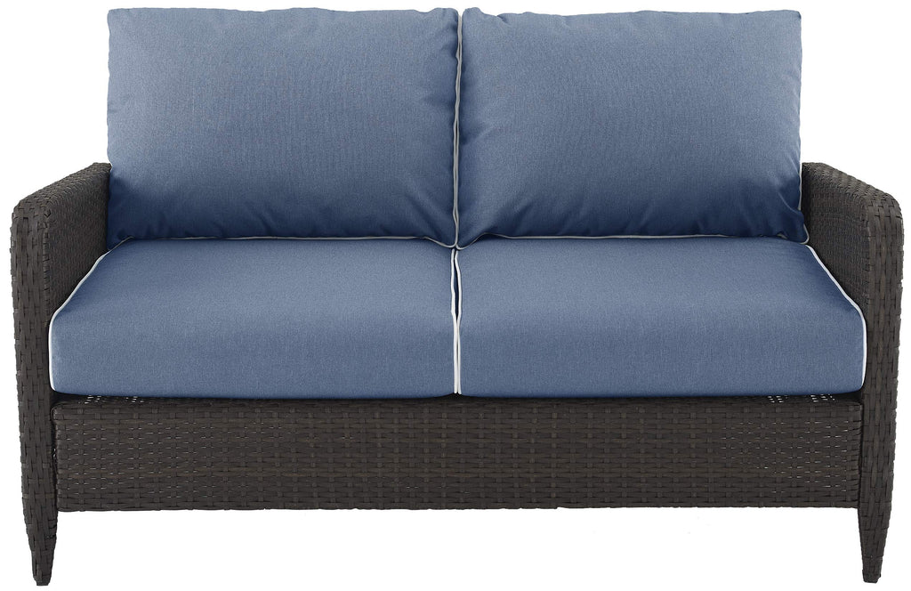 Crosley Furniture Kiawah Wicker Outdoor Loveseat, 2-Person Patio Couch for Porch, Deck, Backyard, Blue
