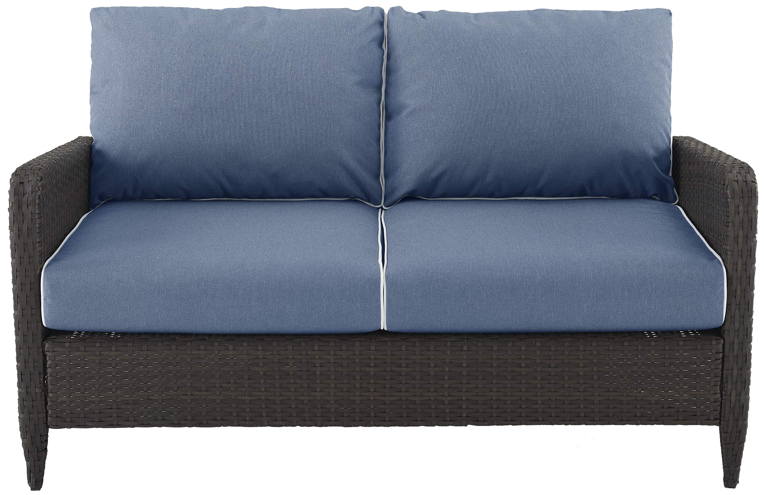 Crosley Furniture Kiawah Wicker Outdoor Loveseat, 2-Person Patio Couch for Porch, Deck, Backyard, Blue