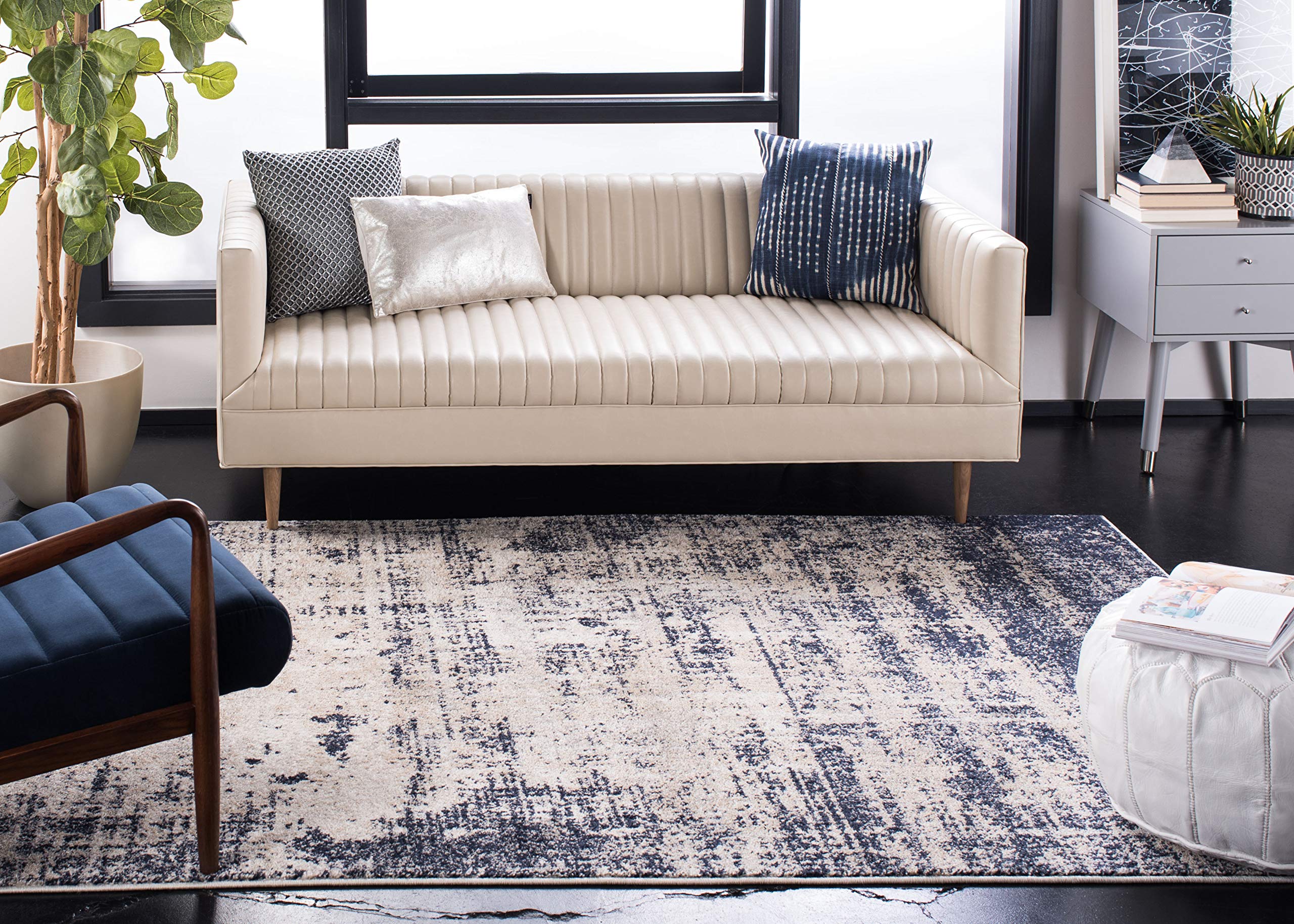 Safavieh Adirondack Collection Accent Rug - 4' X 6', Gold & Navy, Modern Abstract Design, Non-Shedding & Easy Care, Ideal For Hi