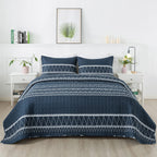 Andency Navy Blue Quilt Set King (106X96 Inch), 3 Pieces(1 Striped Triangle Printed Quilt And 2 Pillowcases), Bohemian Summer Li