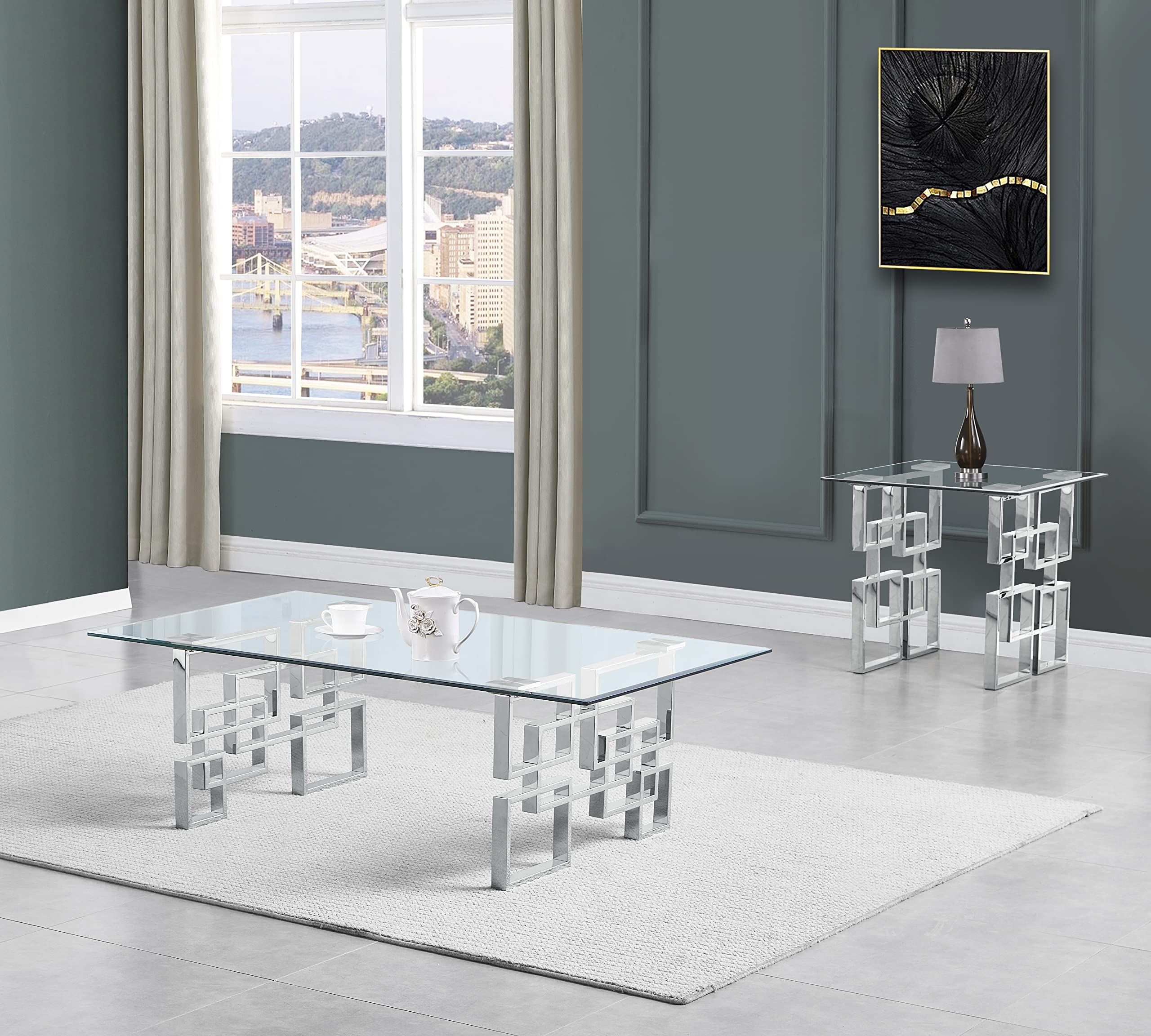 Best Quality Furniture CT233-4 Coffee Table Set, Silver