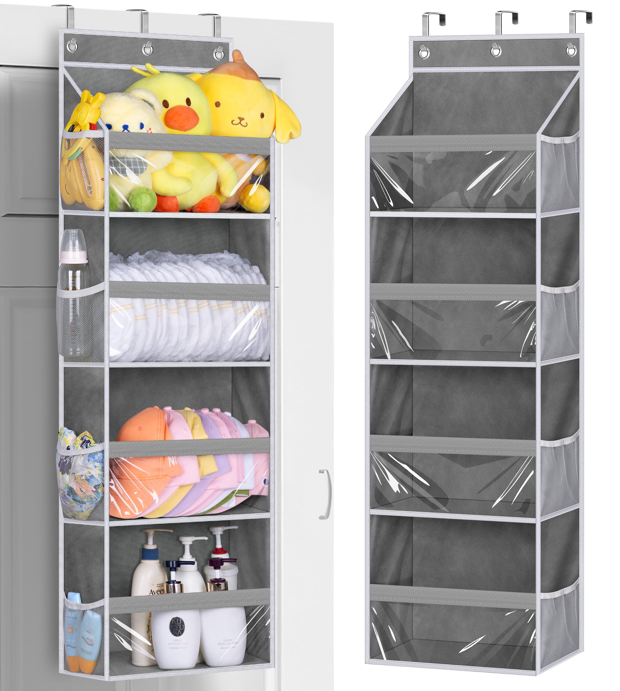 MISSLO Over the Door Storage Organizer with 4 Large Pockets 8 Side Pockets Baby Hanging Closet Door Organizer Heavy Duty Over th