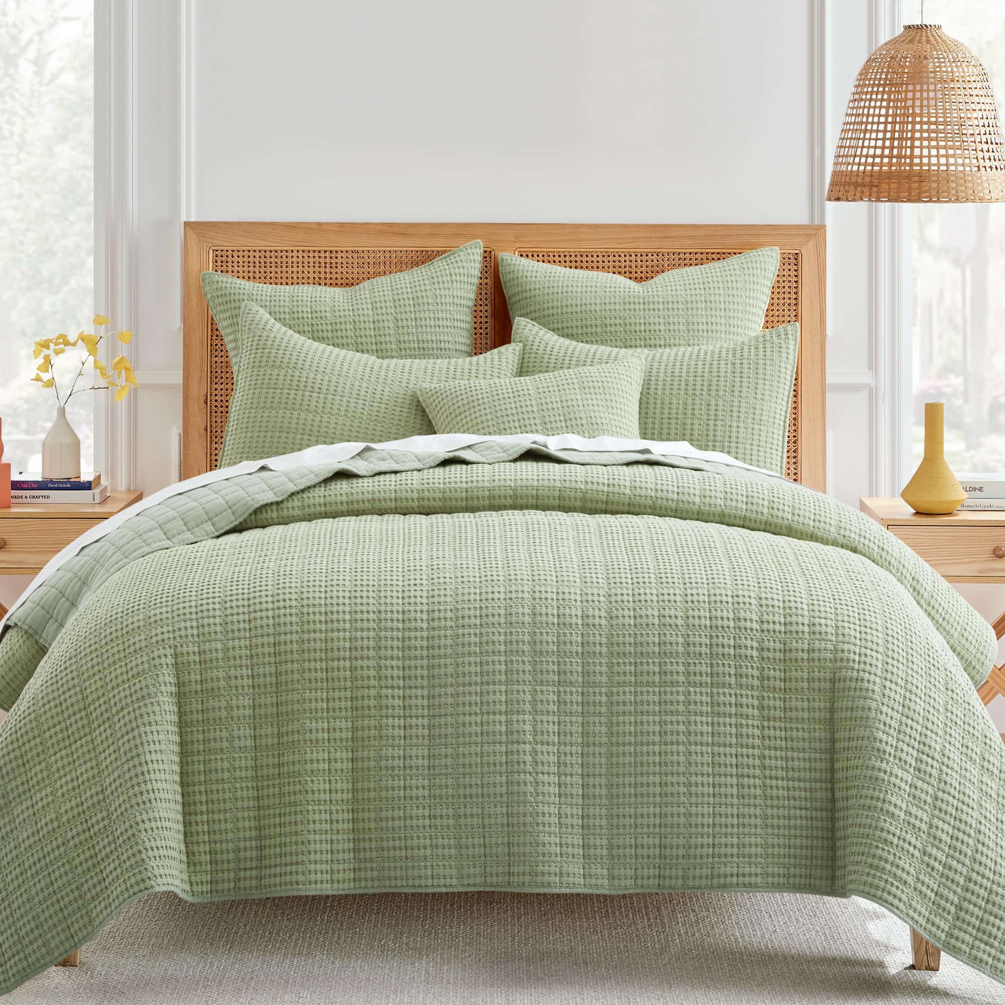 Levtex Home - Mills Waffle - Full/Queen Quilt Set - Desert Sage Cotton Waffle - Quilt Size (88 X 92In.), Sham Size (26 X 20In.)