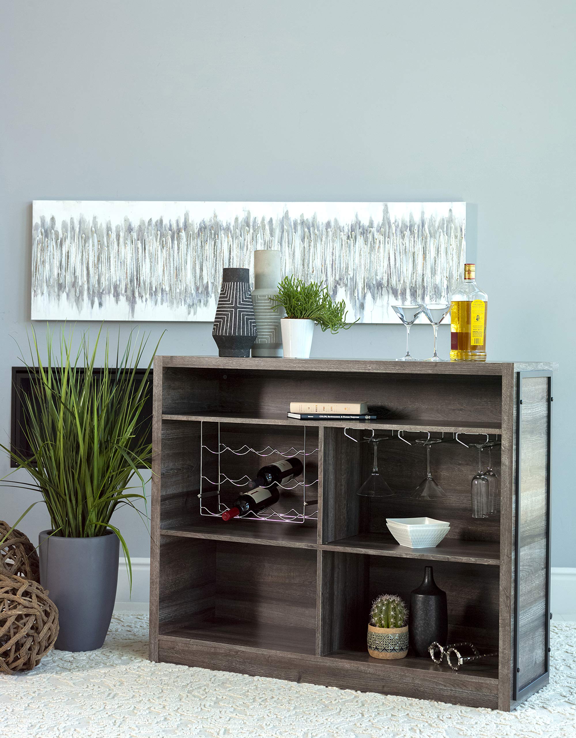 Coaster Home Furnishings Joe Rustic Farmhouse 5-Shelf Home Bar Unit Wine Liquor Storage Cabinet Aged Oak 182071