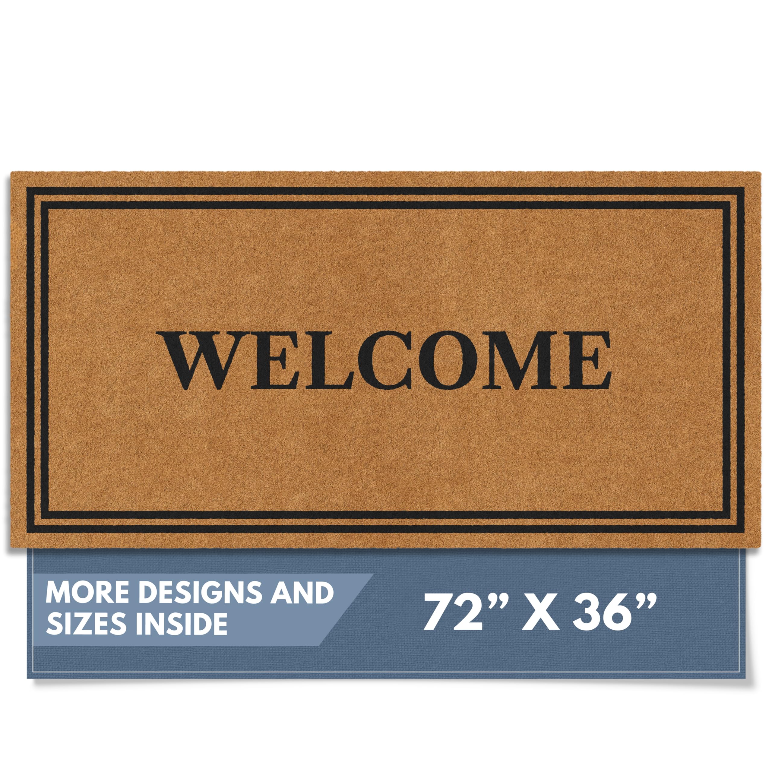 Barnyard Designs Natural Coco Coir Heavy Duty Backing Doormat - Large Cute Non-Slip Front Door Welcome Mat for Outside Entrance 
