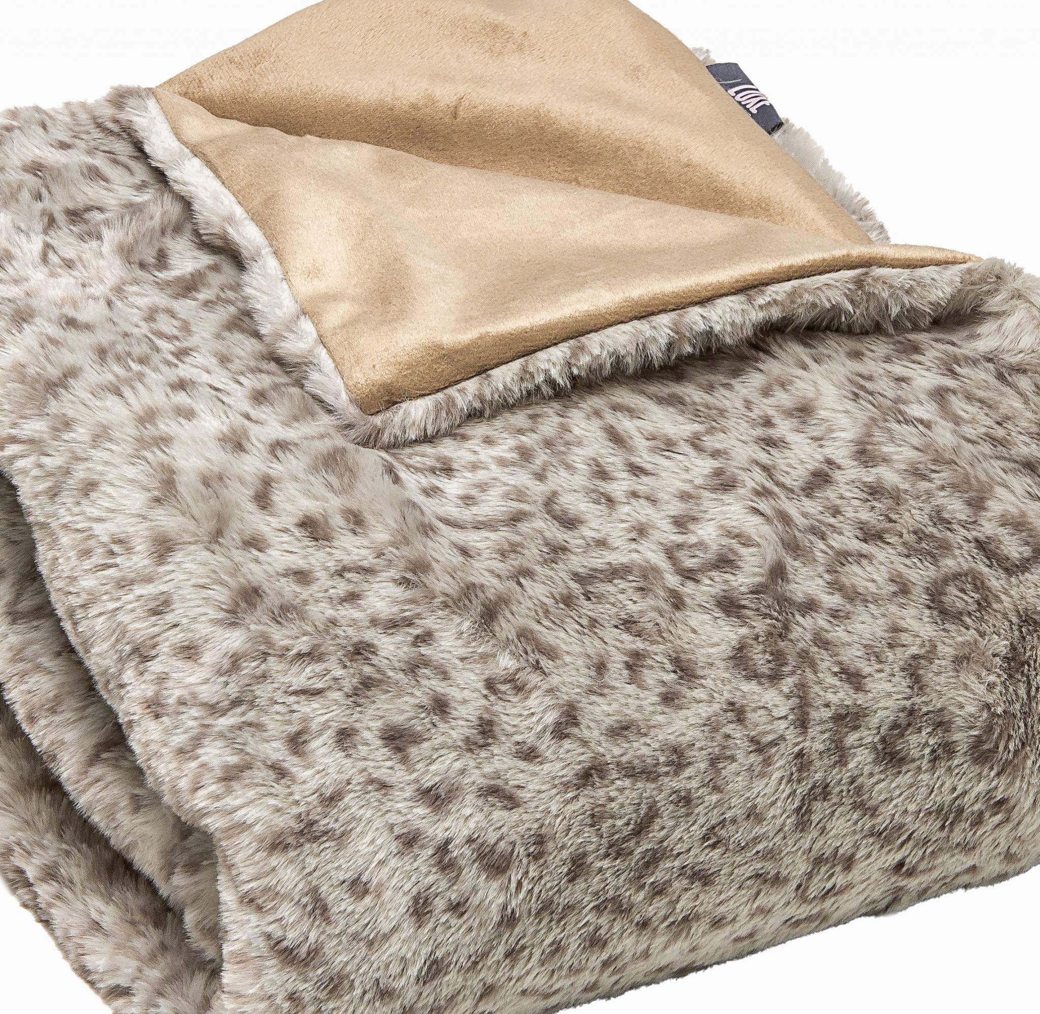 HomeRoots 100% Polyester Premier Luxury Spotted Taupe and Brown Faux Fur Throw Blanket