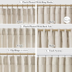 Joywell Linen Pinch Pleated Curtains 100 Inches Long,Back Tab Clip Rings Window Semi Sheer Light Filtering Modern Flax Drapes With Hooks For Bedroom Living Room,W50 X L100,Linen,2 Panels Set