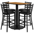 Flash Furniture Jamie 24'' x 42'' Rectangular Natural Laminate Table Set with 4 Ladder Back Metal Barstools - Black Vinyl Seat