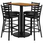 Flash Furniture Jamie 24'' x 42'' Rectangular Natural Laminate Table Set with 4 Ladder Back Metal Barstools - Black Vinyl Seat