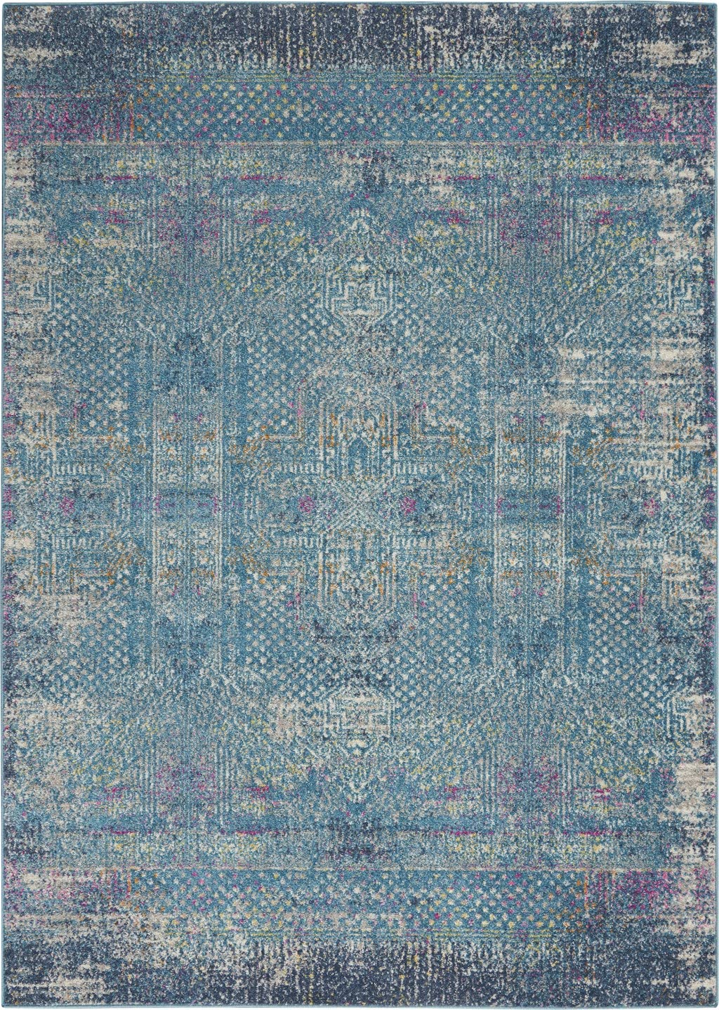 HomeRoots 100% Polypropylene 4â?? x 6â?? Blue Distressed Medallion Area Rug