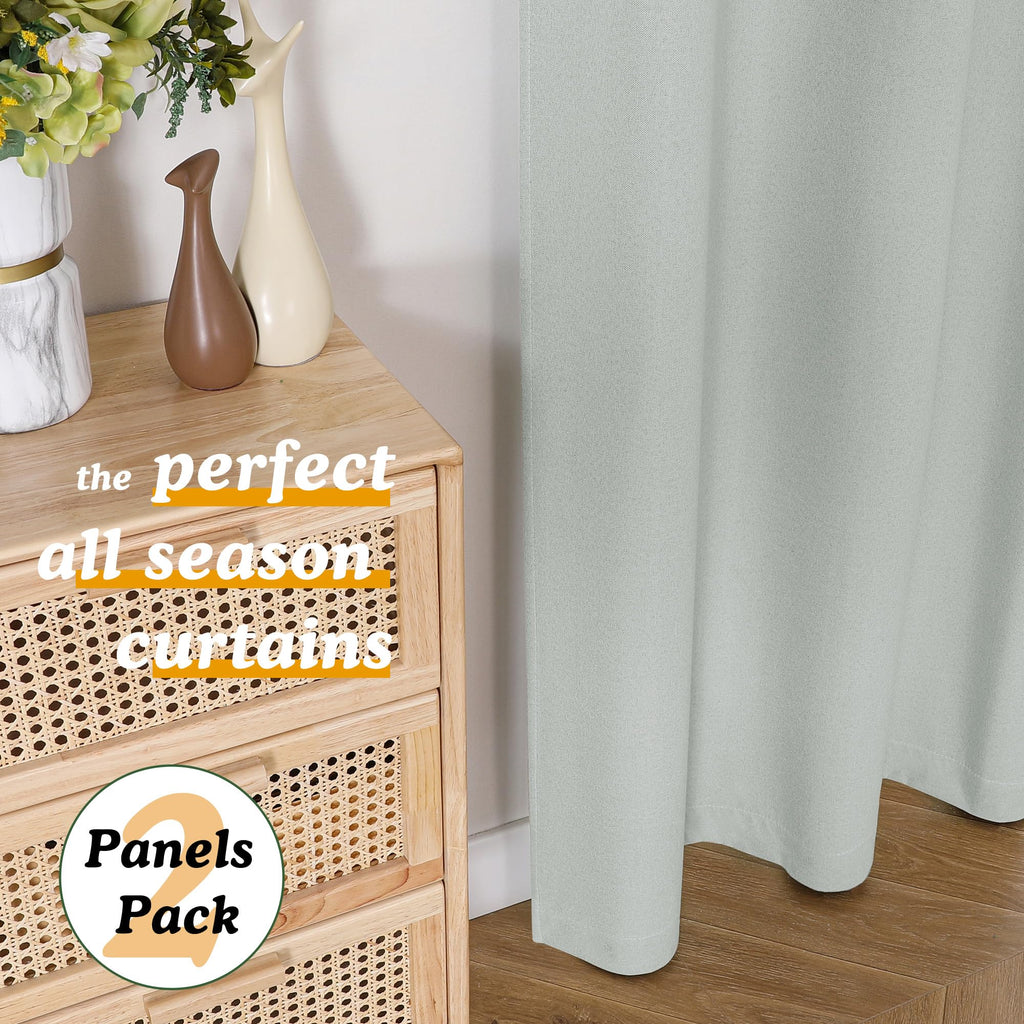 Aiyufeng Light Green Total Blackout Curtains 63 Inches Long 2 Panels, Textured Full Room Darkening Panels, Faux Linen Look Therm