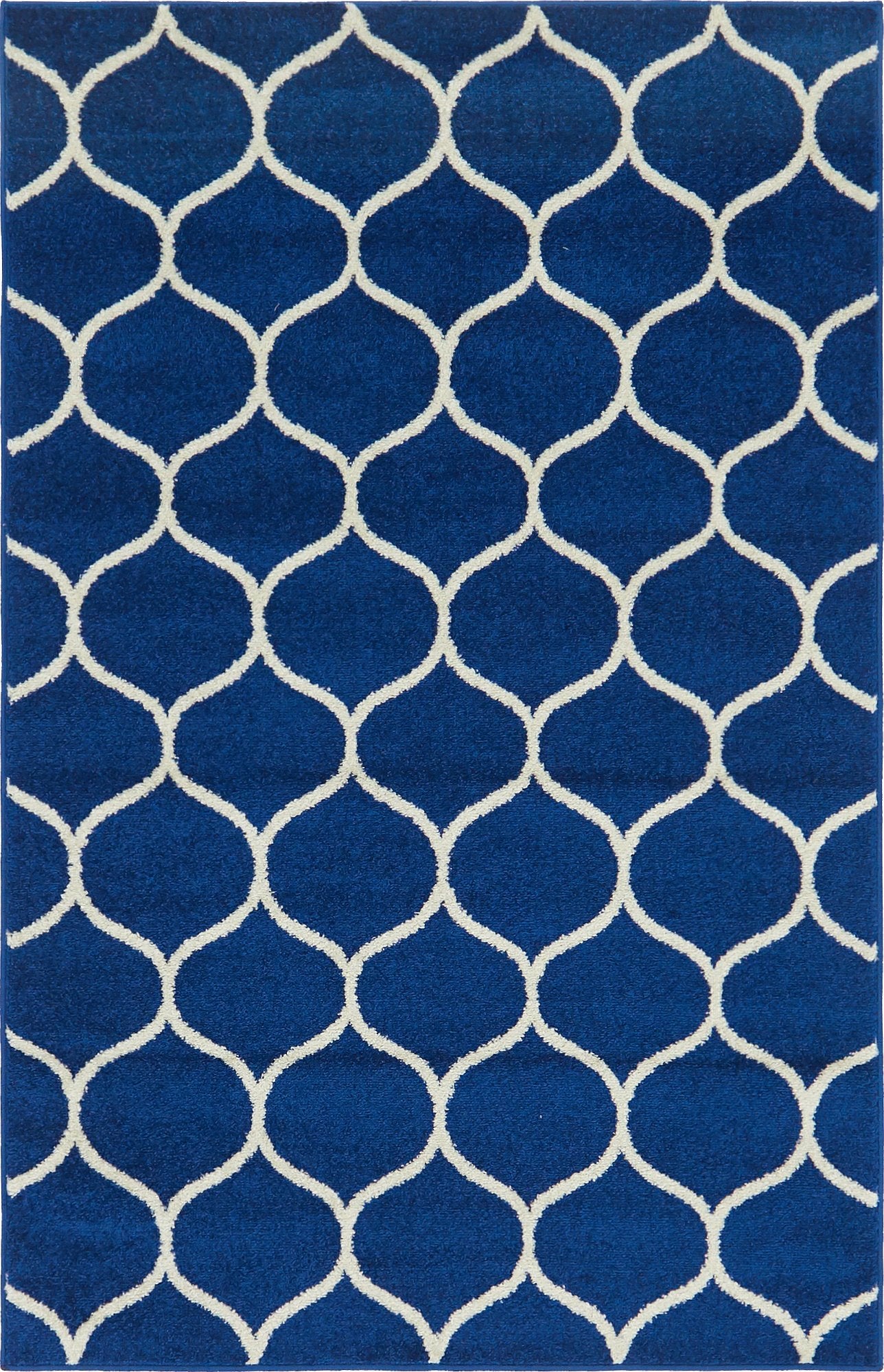 Unique Loom Trellis Frieze Collection Area Rug - Rounded (4' 1'' x 6' 1'', Navy Blue/ Ivory)