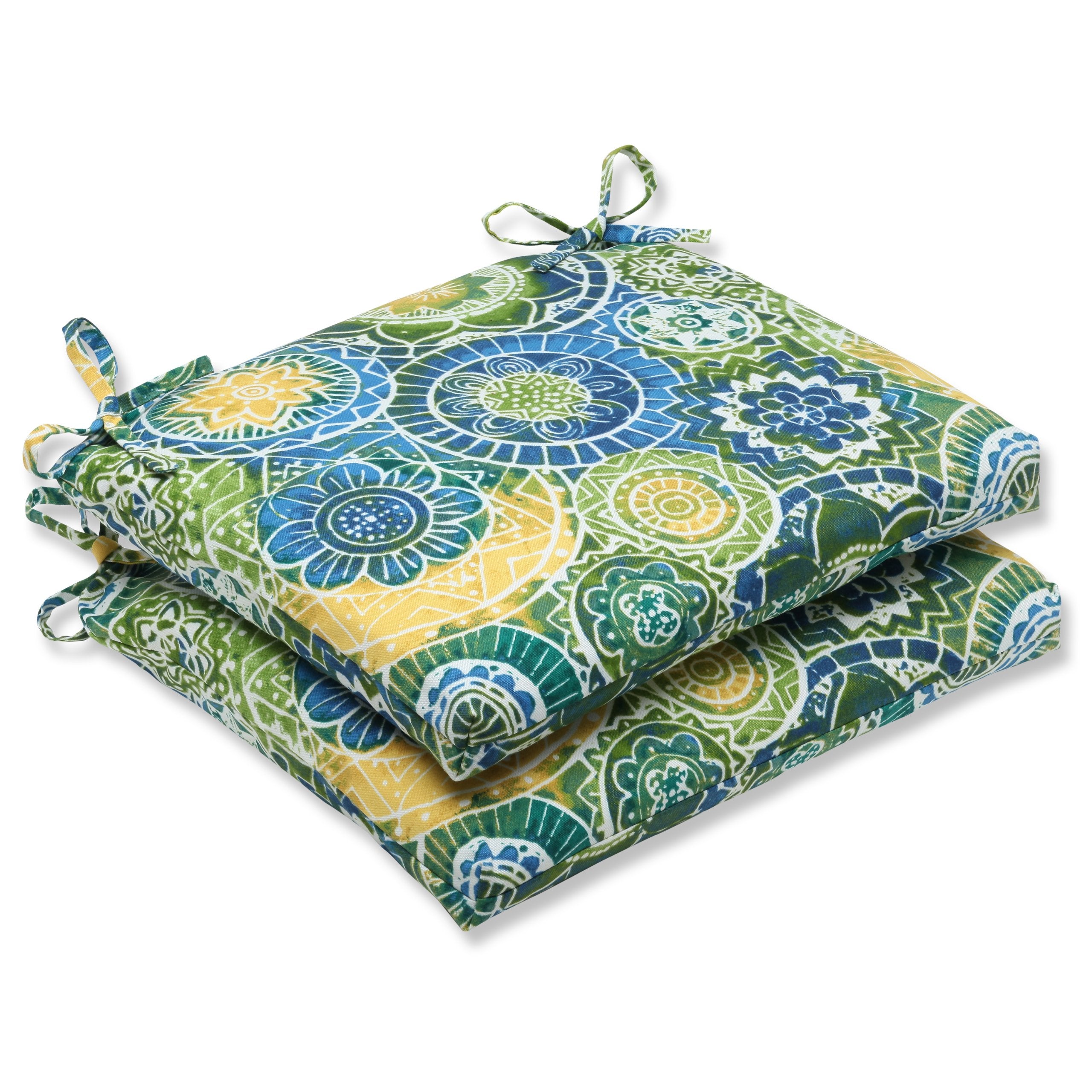 Pillow Perfect Outdoor/Indoor Omnia Lagoon Square Corner Seat Cushions, 2 Count (Pack Of 1), Blue