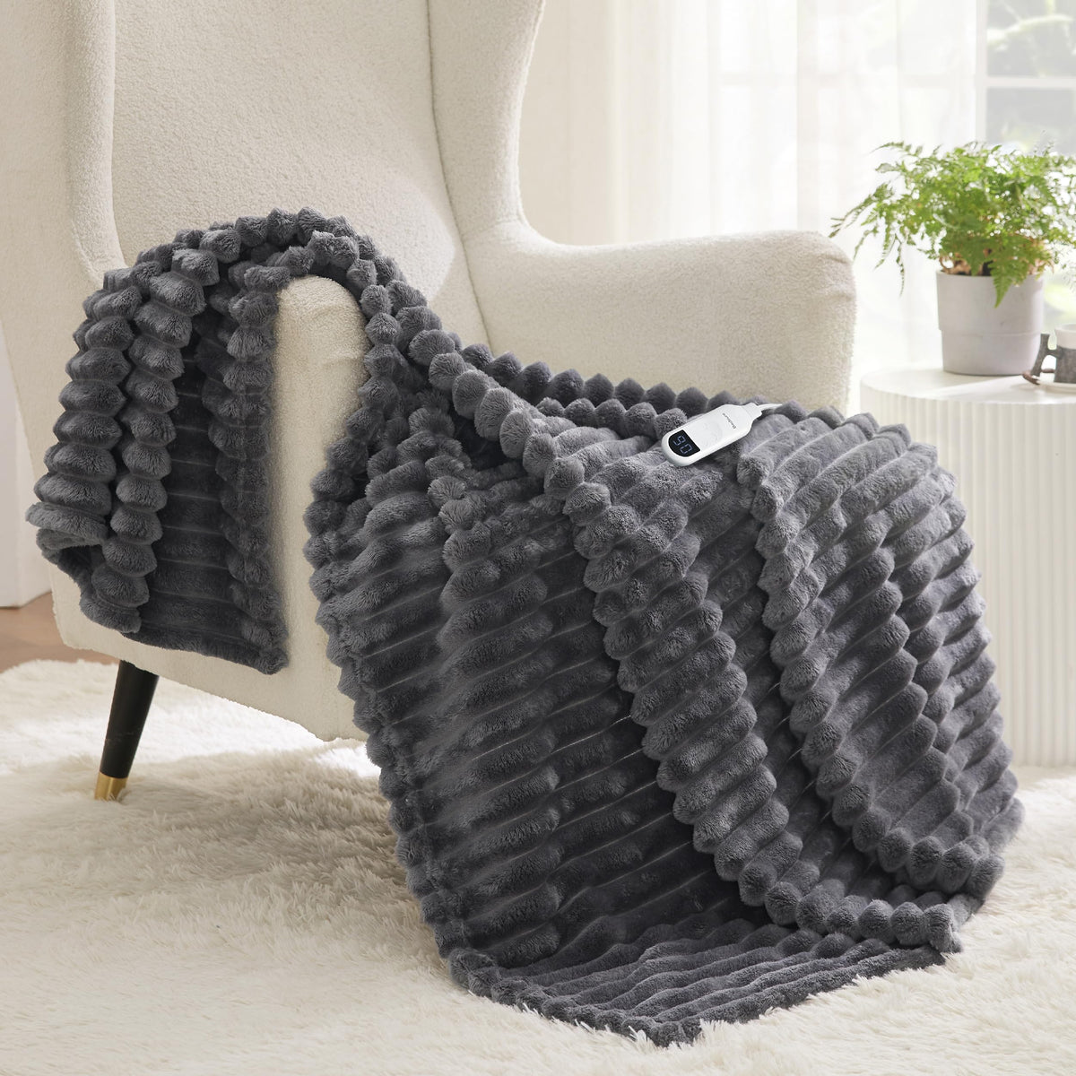 Bedsure Electric Blanket Twin - Thick Striped Flannel Electric Blanket, Heating Blanket With 10 Time Settings, 6 Heat Settings,