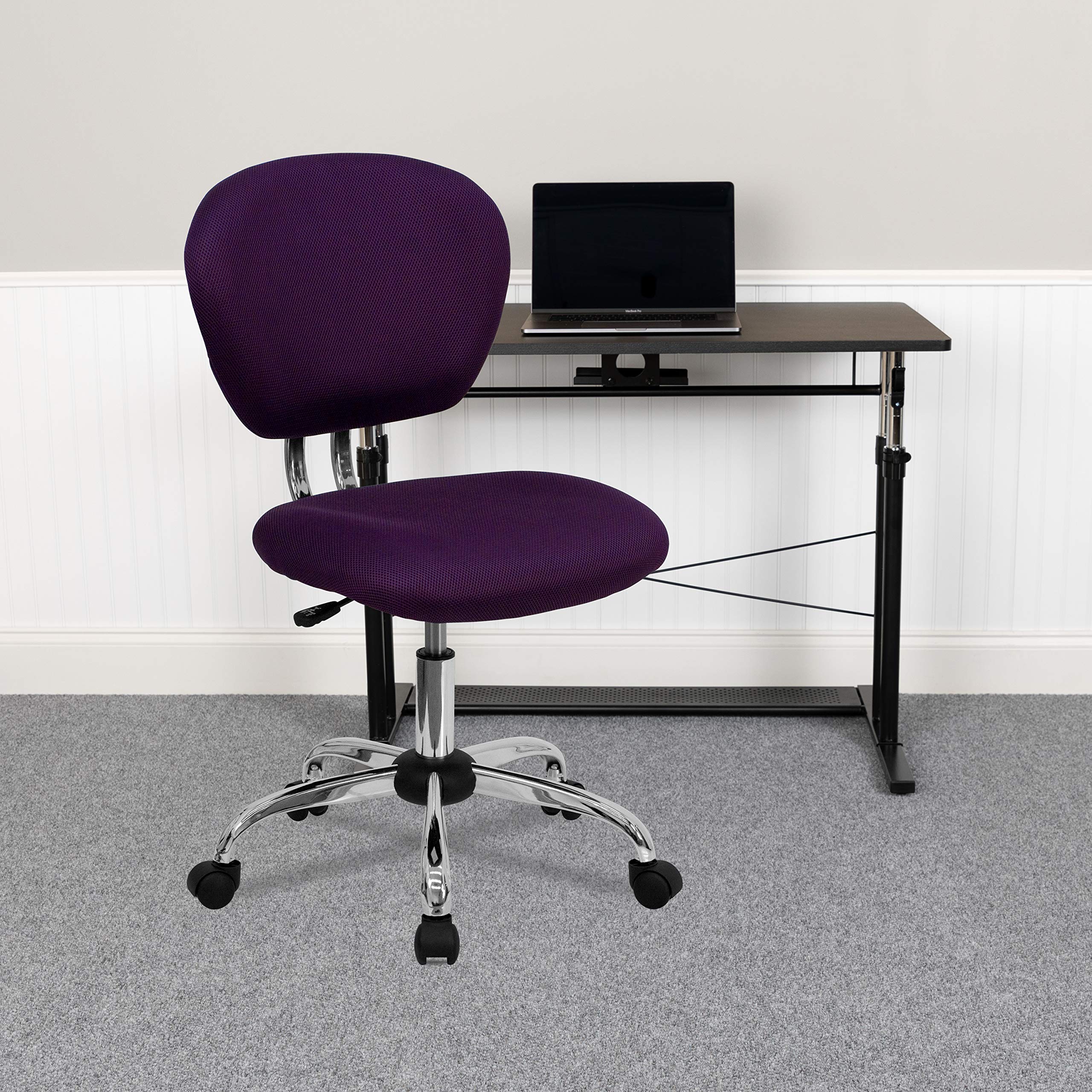 Flash Furniture Beverly Mid-Back Purple Mesh Padded Swivel Task Office Chair with Chrome Base