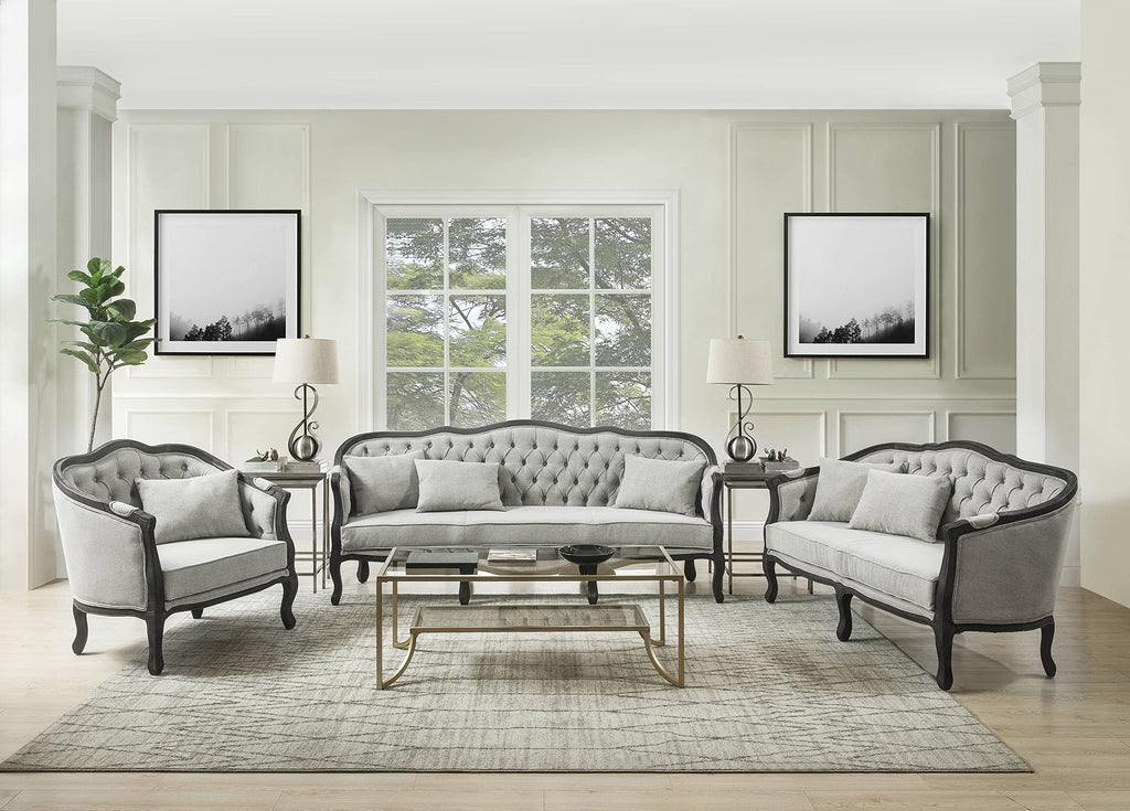 Acme Furniture Upholstered Loveseat with Button-Tufted Back, Gray and Dark Brown