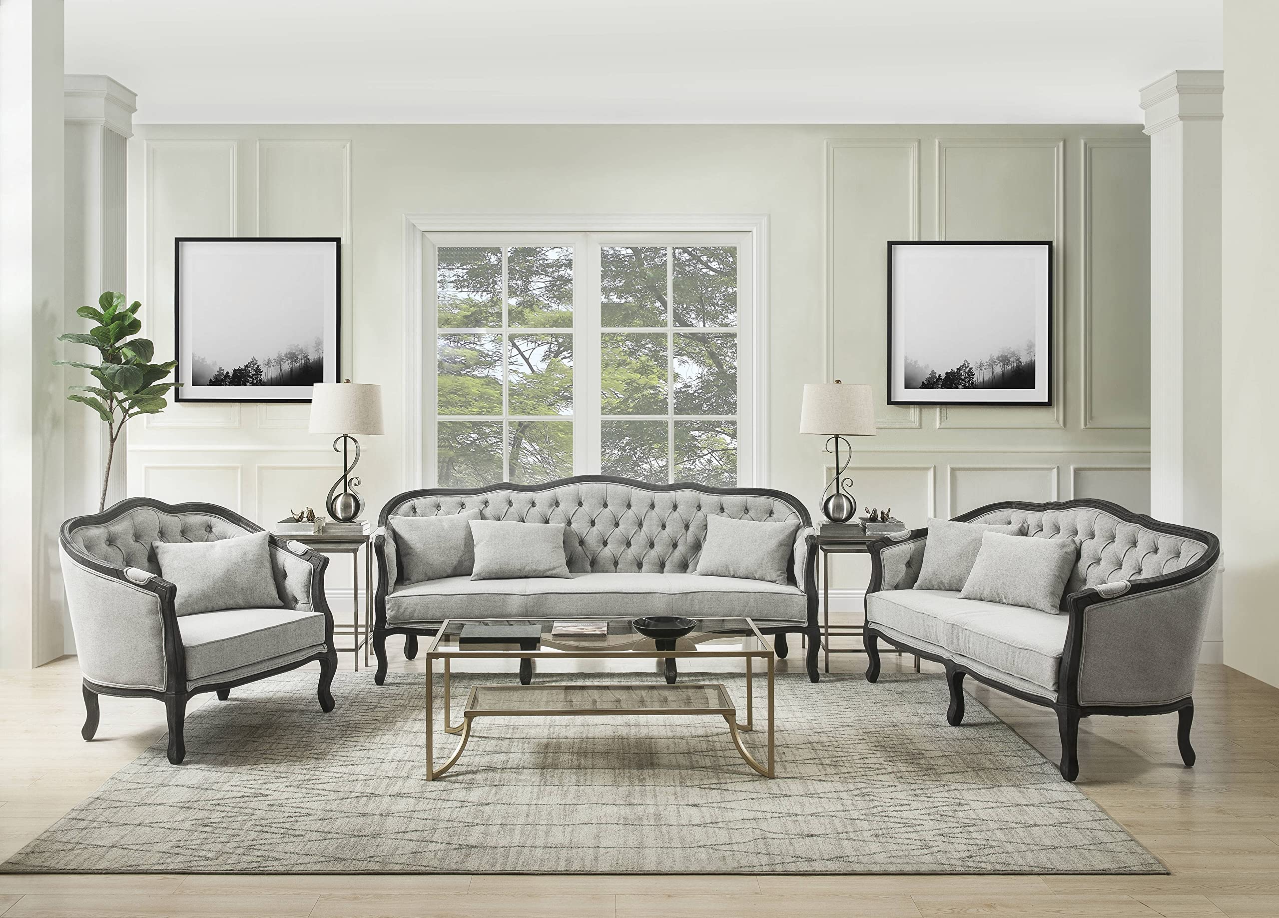 Acme Furniture Upholstered Loveseat with Button-Tufted Back, Gray and Dark Brown