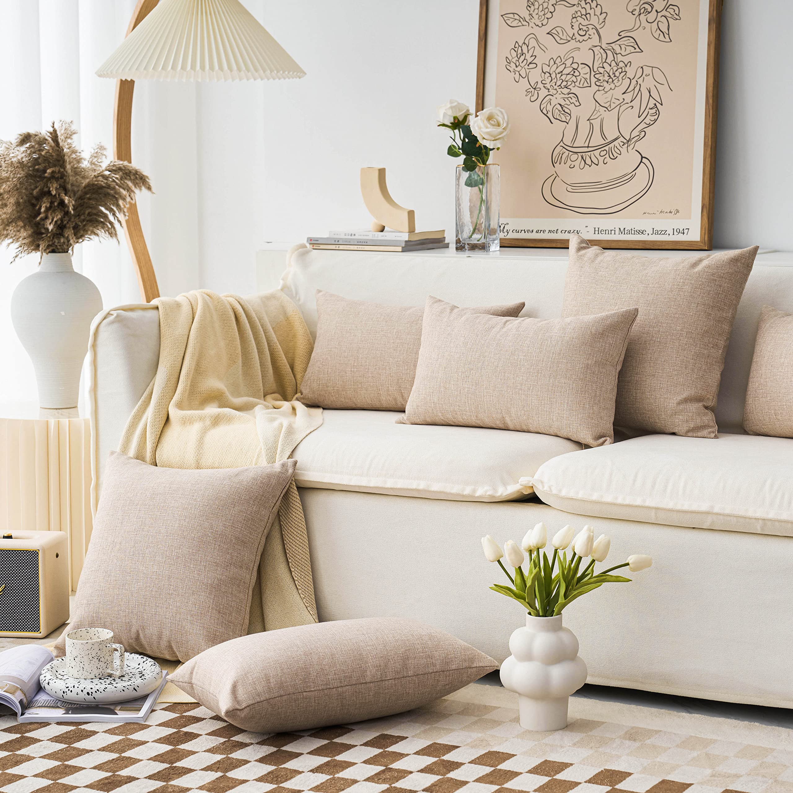 Home Brilliant Burlap Solid Linen European Throw Pillow Sham Cushion Cover For Bench, 20X20(50X50Cm), Light Linen
