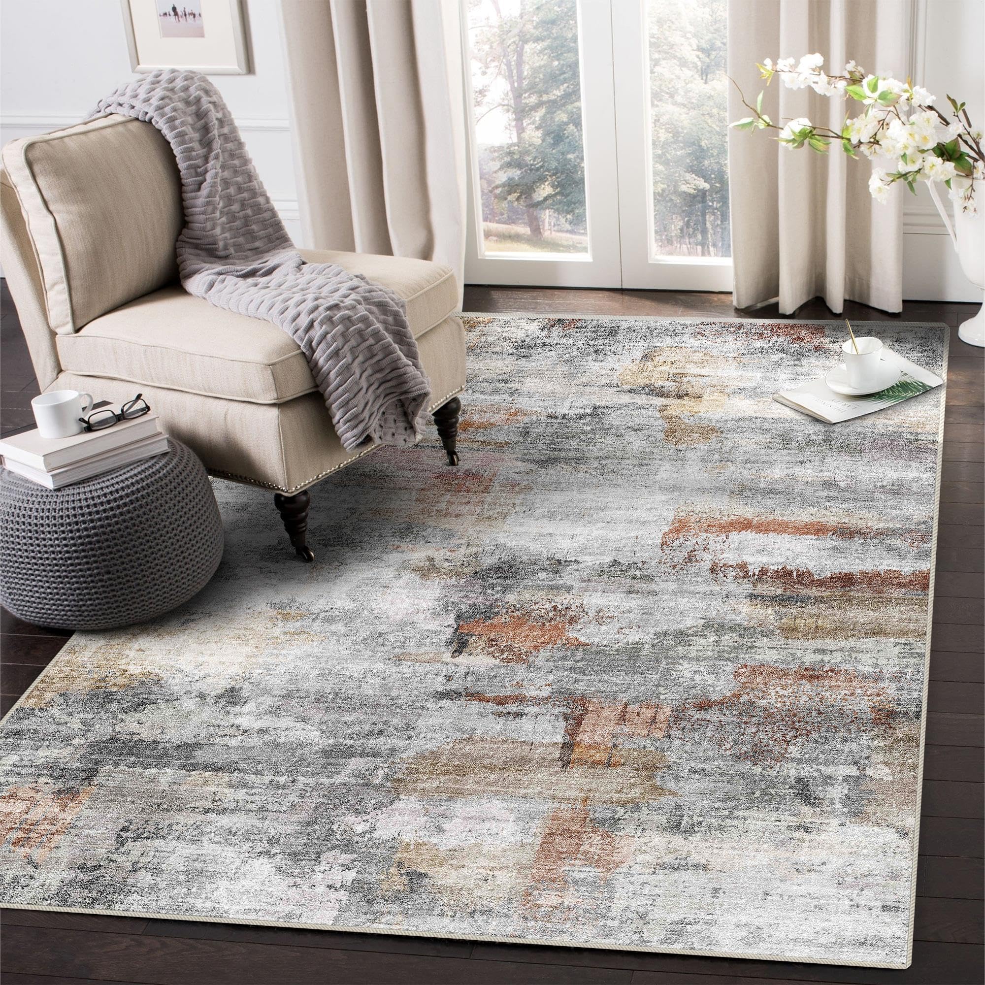 vivorug Washable Rug, Ultra Soft Area Rug 8x10, Non Slip Abstract Rug Foldable, Stain Resistant Rugs for Living Room Bedroom, Mo