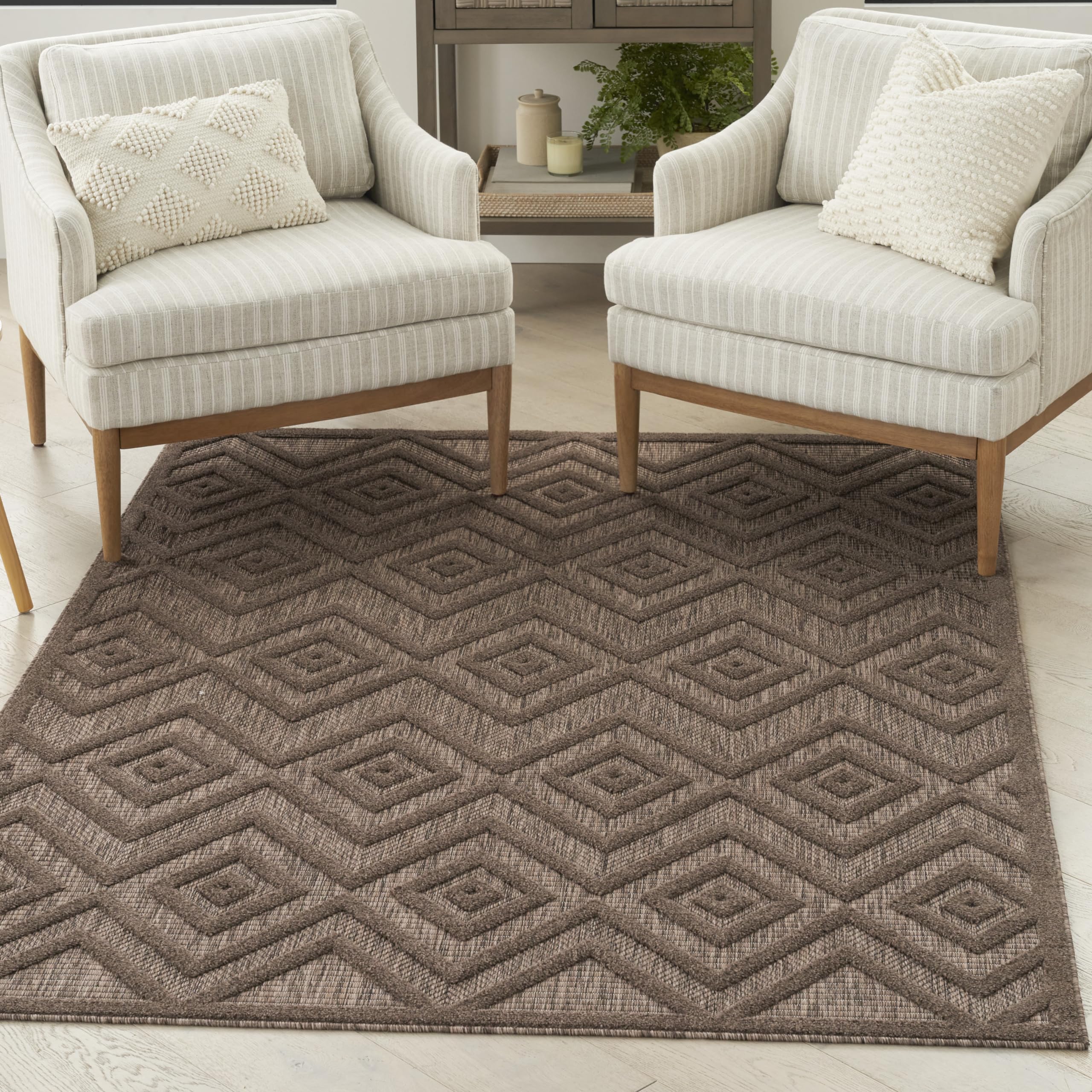 Nourison Versatile Indoor/Outdoor Brown 4' X 6' Area Rug, Easy Cleaning, Non Shedding, Bed Room, Living Room, Dining Room, Backyard, Deck, Patio (4X6)