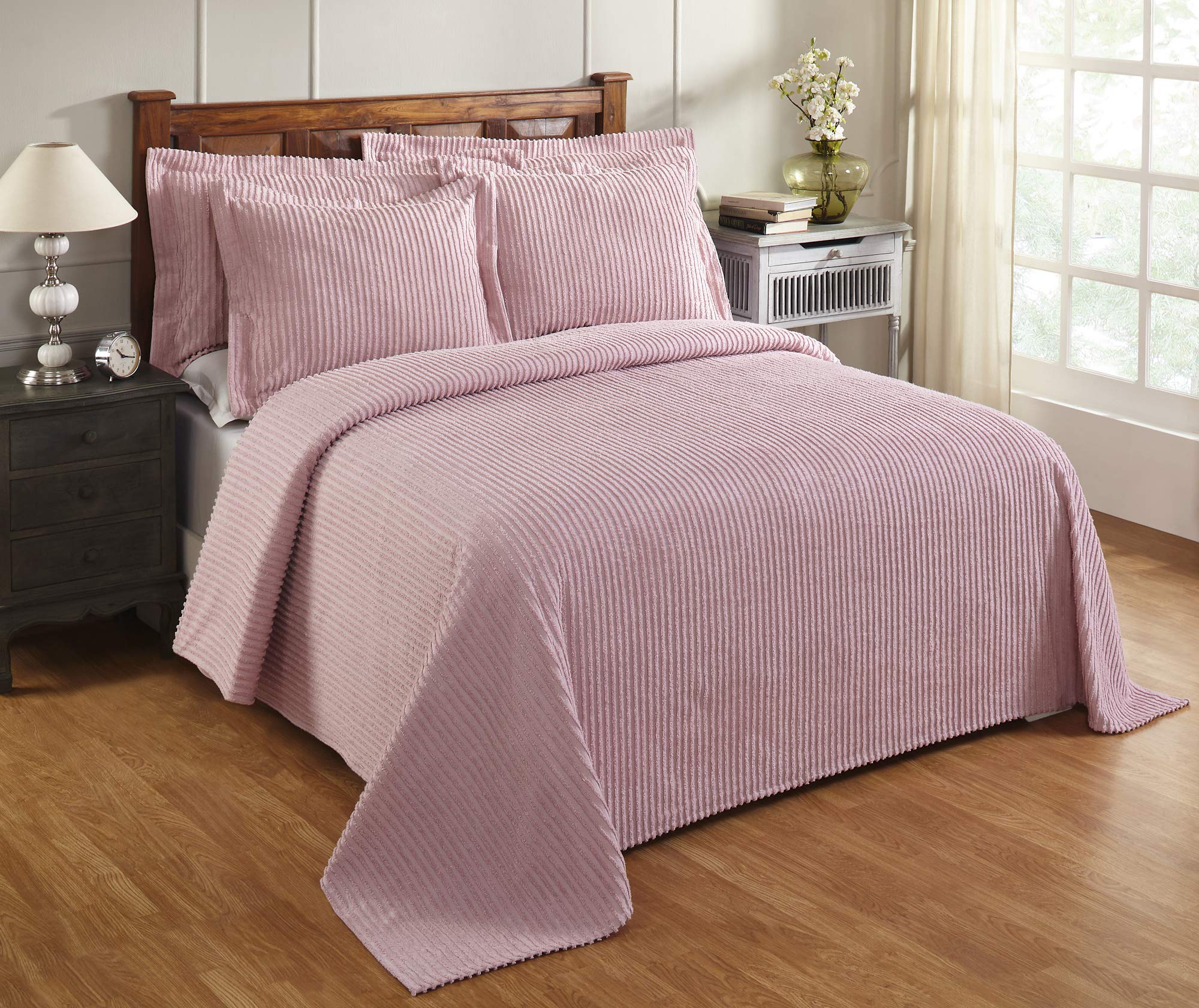 Better Trends Chenille Bedspreads Queen, Jullian Collection Bold Stripes Design In Pink - Super Soft, Lightweight Bedspreads, 10