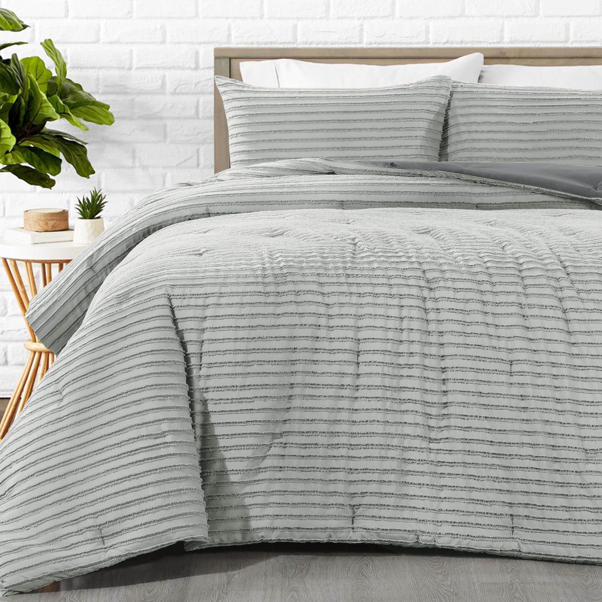 Hombys Oversized King Boho Comforter Set 128X120, Grey Black Tufted Jacquard Geometry Bedding Comforter For King Bed, Shabby Chi