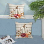 Gohdiwh Fall Pillow Covers 18X18 Set Of 2 Leaf Branch Floral Stripes White Pumpkin Pillowcase Fall Decor Outdoor Throw Pillow Co