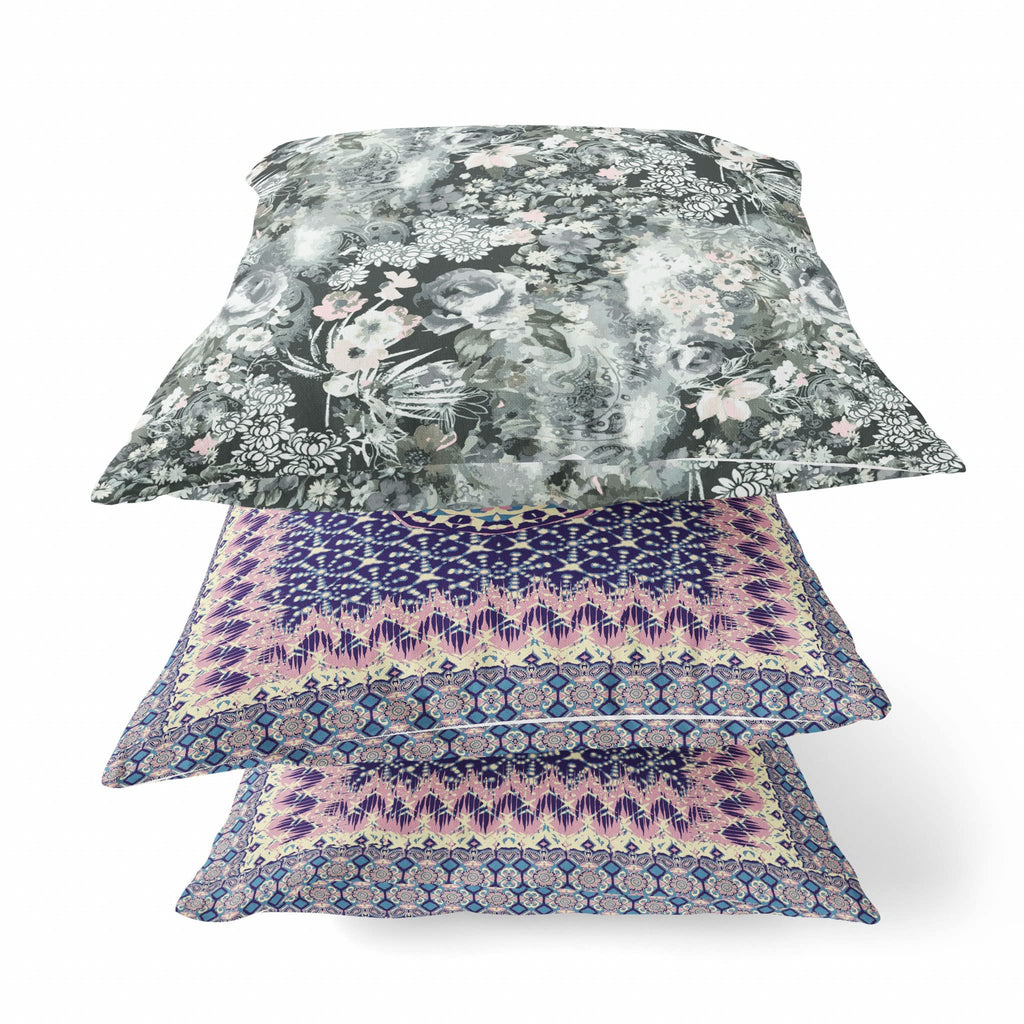 HomeRoots Midnight Blue 16' Gray White Springtime Zippered Suede Throw Pillow