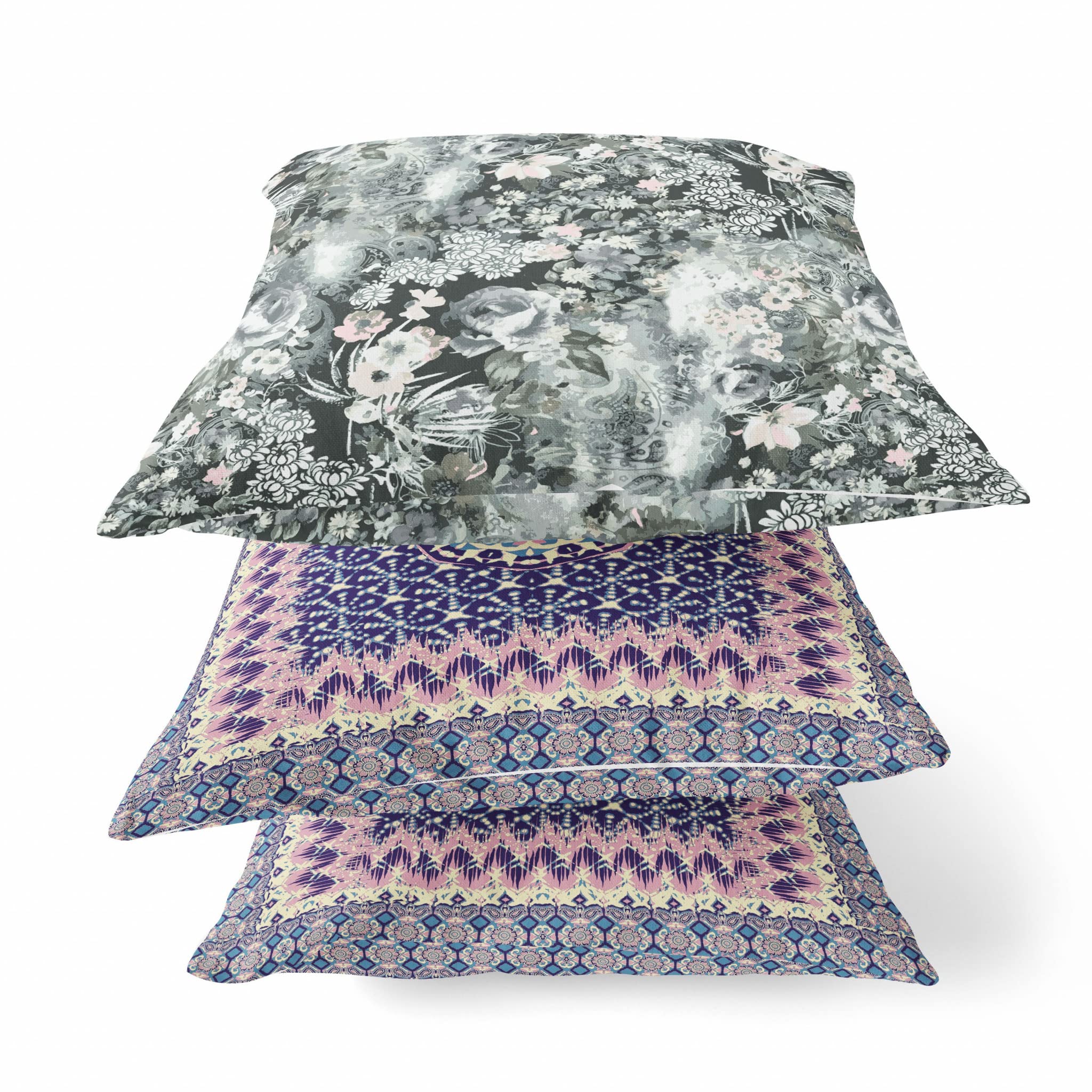 HomeRoots Midnight Blue 16' Gray White Springtime Zippered Suede Throw Pillow