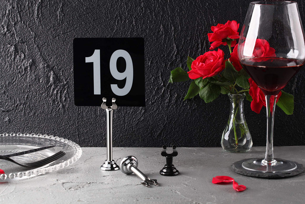 New Star Foodservice 27761 Triton/Ring-Clip Table Number Holder/Number Stand/Place Card Holder, Set Of 12, 4-Inch, Black