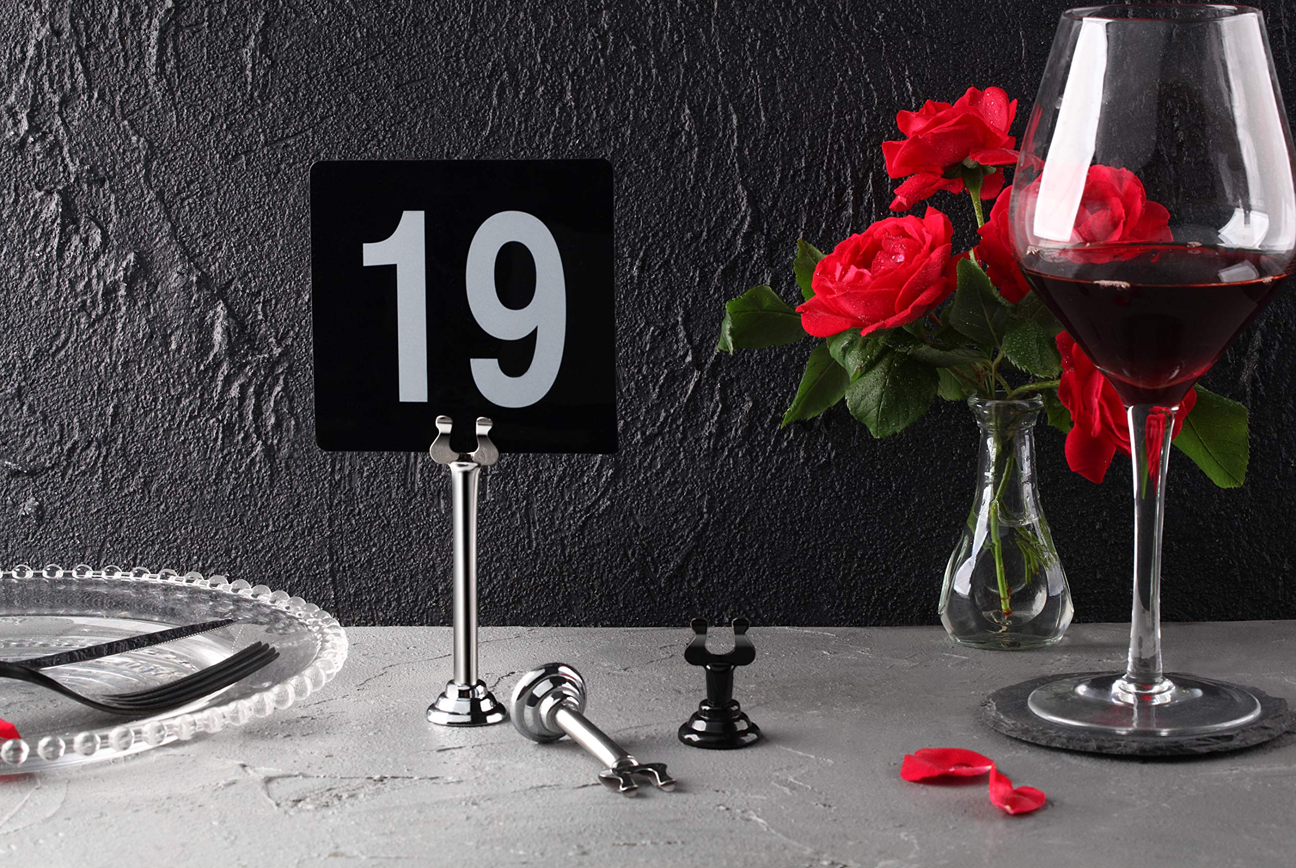 New Star Foodservice 23145 Double Side Plastic Table Numbers, 1 To 25, 4'' X 4'', Light Grey On Black