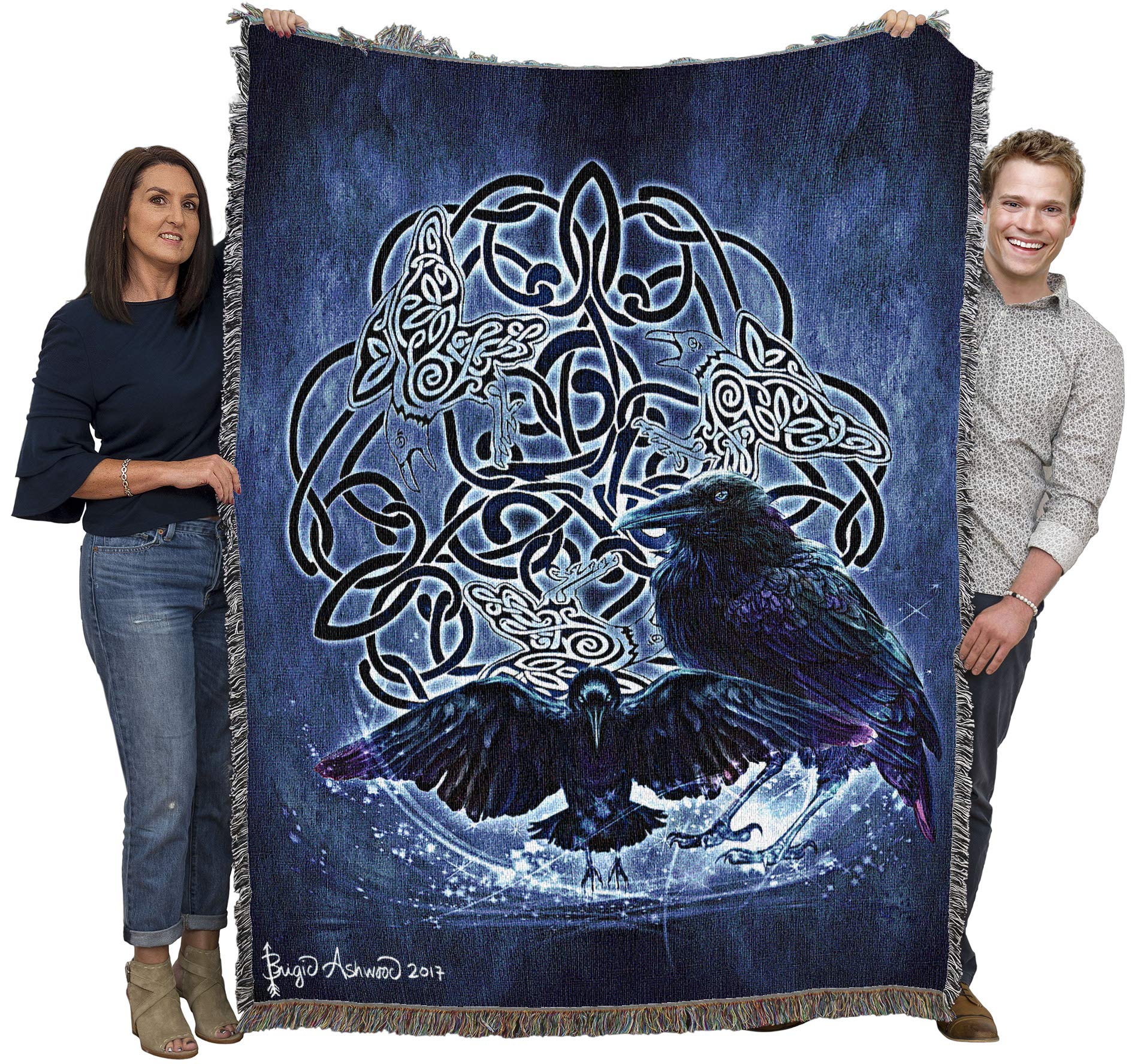 Pure Country Weavers Celtic Raven Blanket By Brigid Ashwood - Gift Tapestry Throw Woven From Cotton - Made In The Usa (72X54)