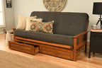 Kodiak Furniture Monterey Futon Set With Storage Drawers, With Barbados Base And Linen Charcoal Mattress