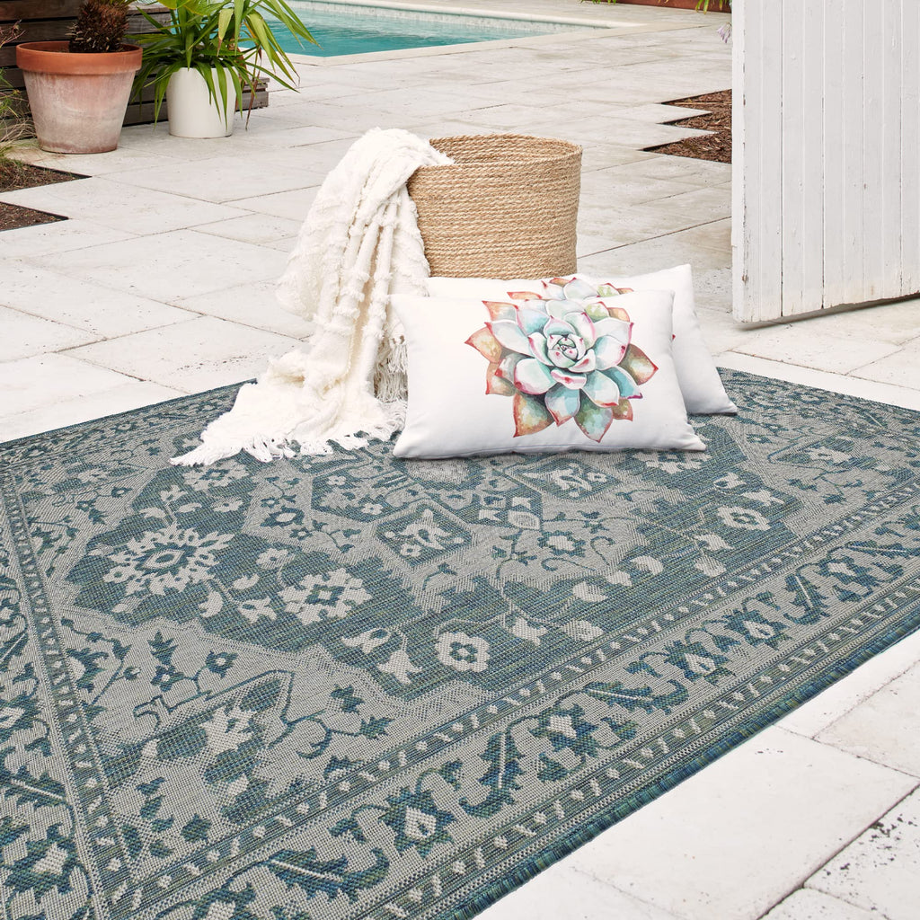 Fh Home Flat Woven Outdoor Rug - Waterproof, Easy To Clean, Stain Resistant - Premium Polypropylene Yarn - Vintage - Patio, Deck