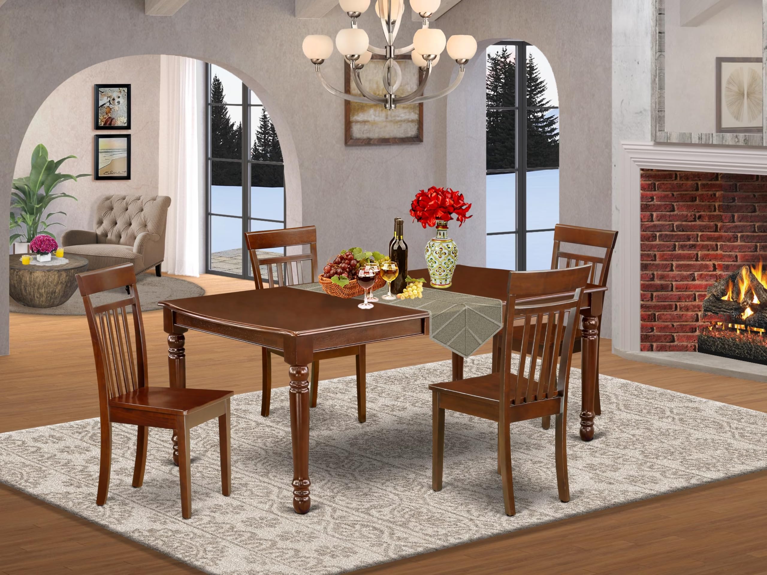 East West Furniture Doca5-Mah-W 5 Piece Dining Room Table Set Includes A Rectangle Wooden Table With Butterfly Leaf And 4 Kitchen Dining Chairs, 42X78 Inch, Mahogany