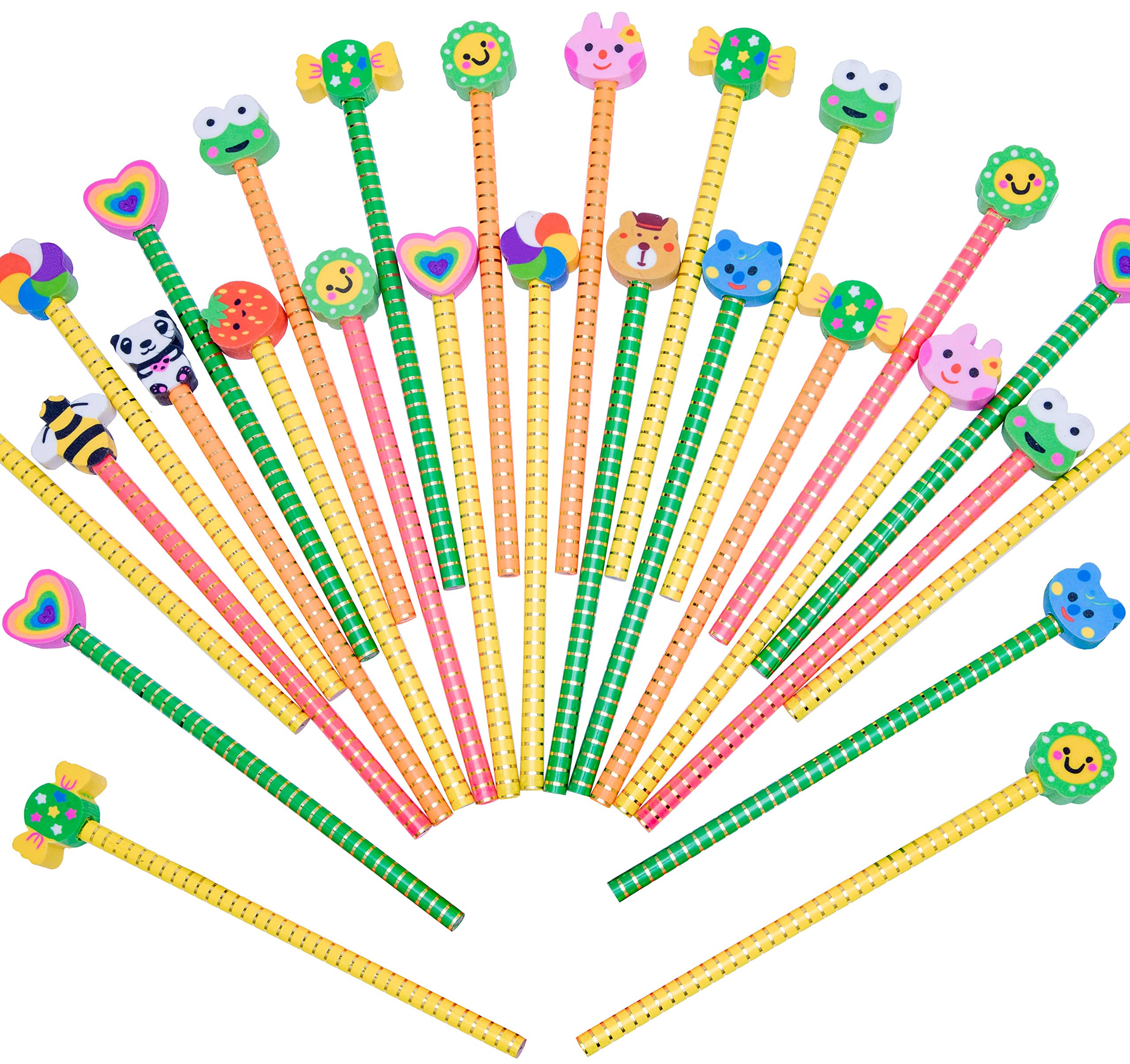 Xanadu Cute Pencils For Kids, 23 Pieces Colorful Fun Pencils #2 Hb With Animal Erasers Toppers, Personalized Pencils For Student