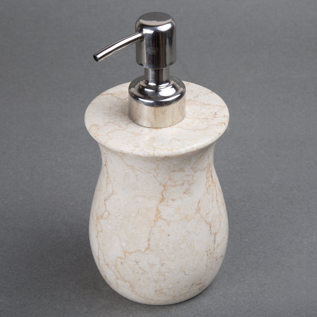 Creative Home Natural Champagne Marble Vase Collection Liquid Soap Lotion Dispenser With Stainless Steel Pump, Beige, 3.3'' Diam