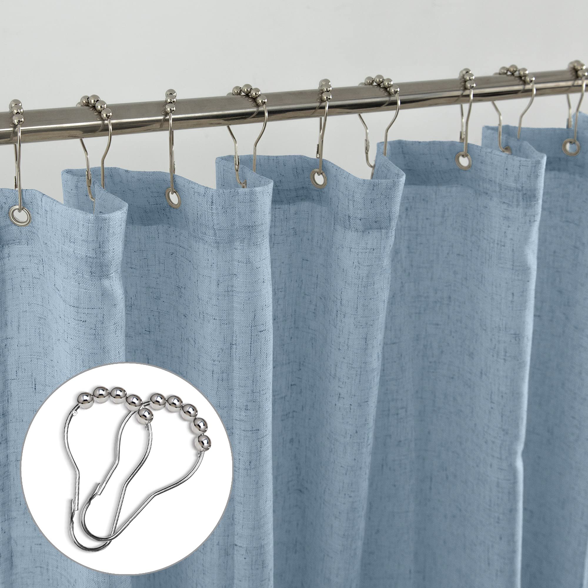 Koufall Stone Blue Shower Curtain 72X84 Inch Linen Fabric Waterproof All Extra Long Decorative Shower Curtains For Bathroom,84In,Country Slate Pale Blue