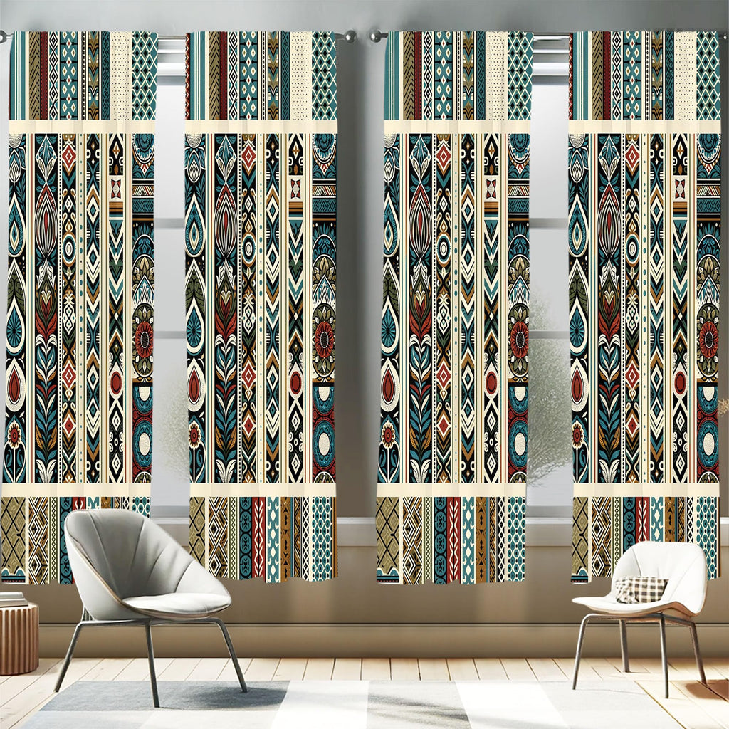 Ambesonne Bohemian Window Curtains Pack of 2, Modern Ethnic Themed Ornaments with Southwestern Inspirations, Lightweight Set wit